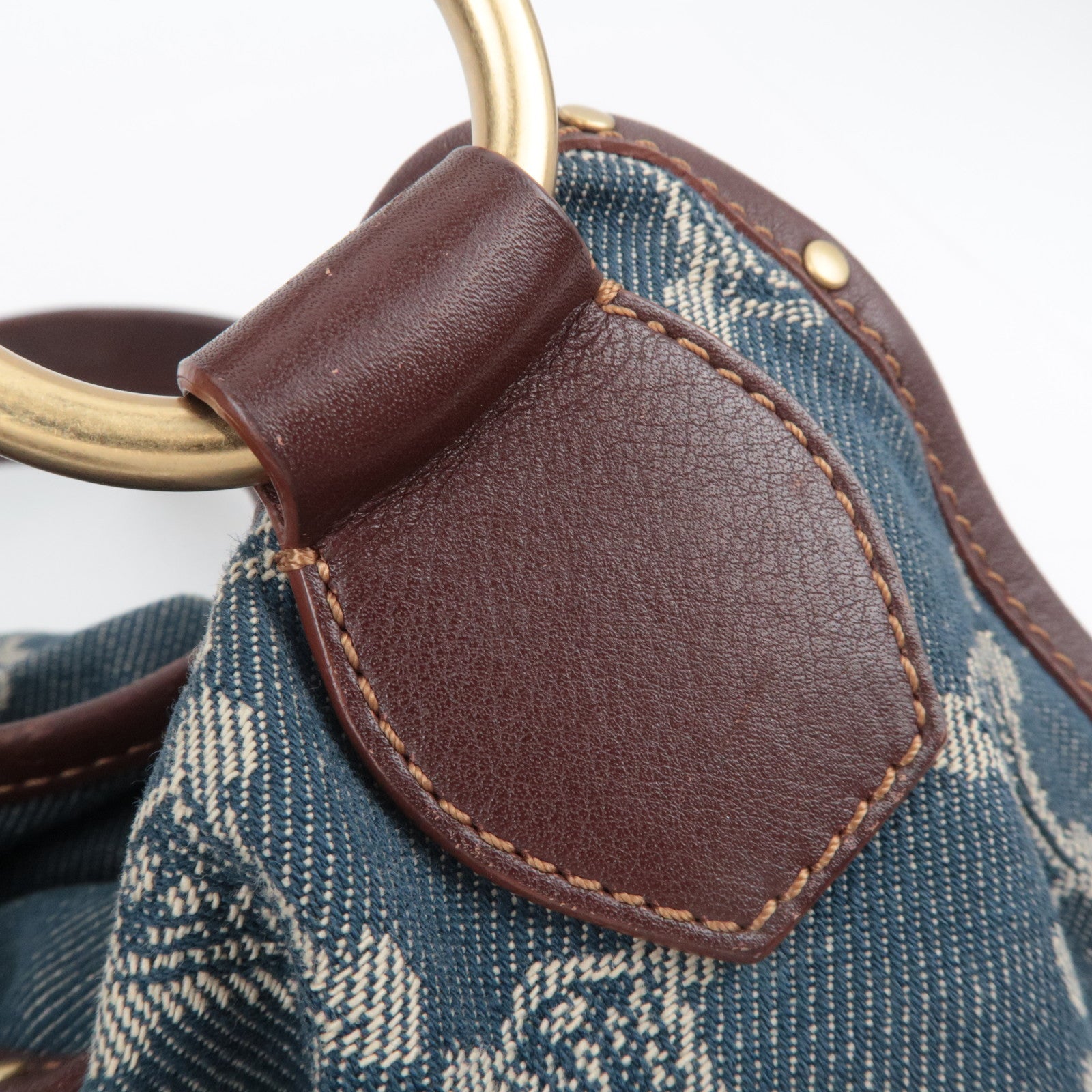 CELINE Paris Macadam Bittersweet Denim Leather Shoulder Bag Blue Brown