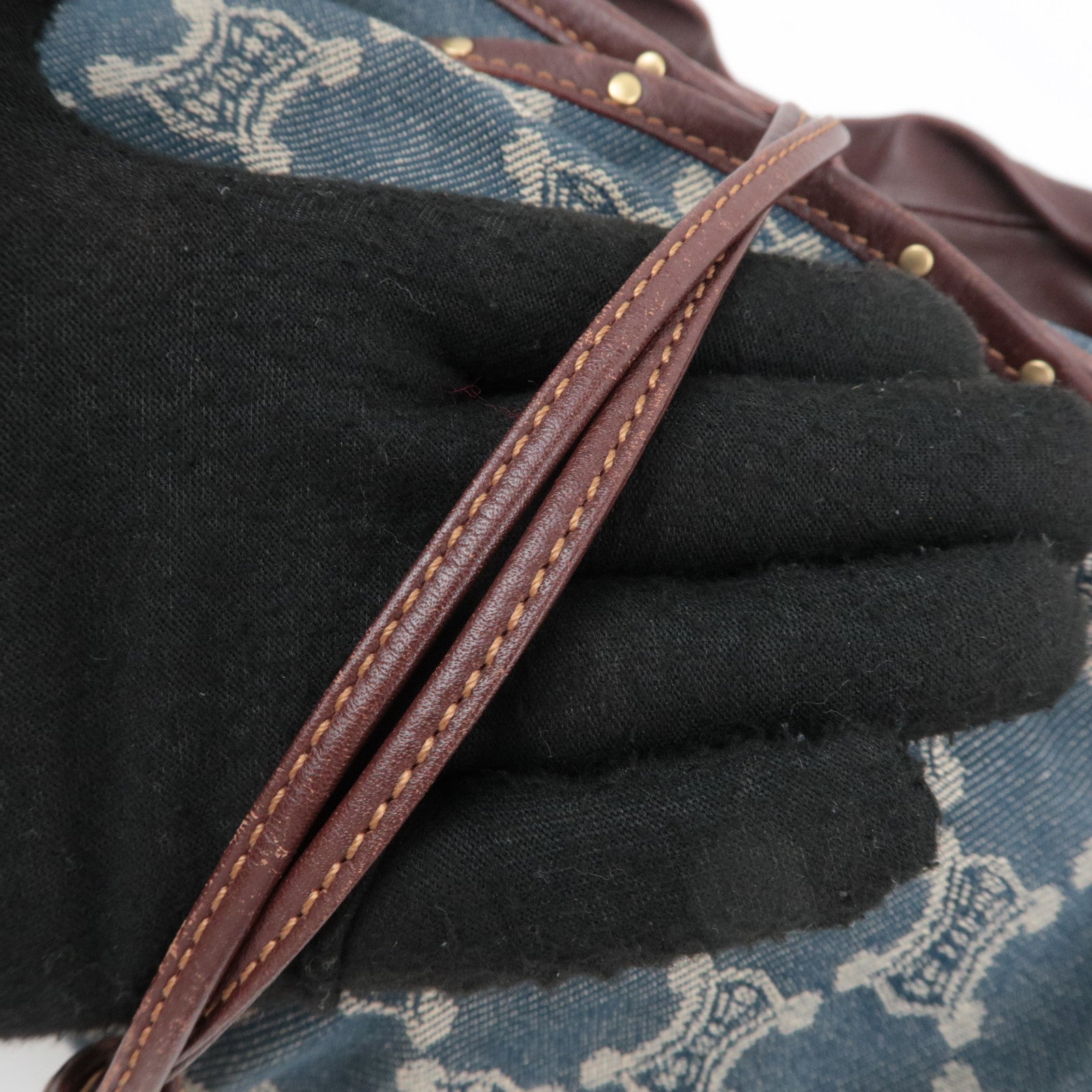 CELINE Paris Macadam Bittersweet Denim Leather Shoulder Bag Blue Brown
