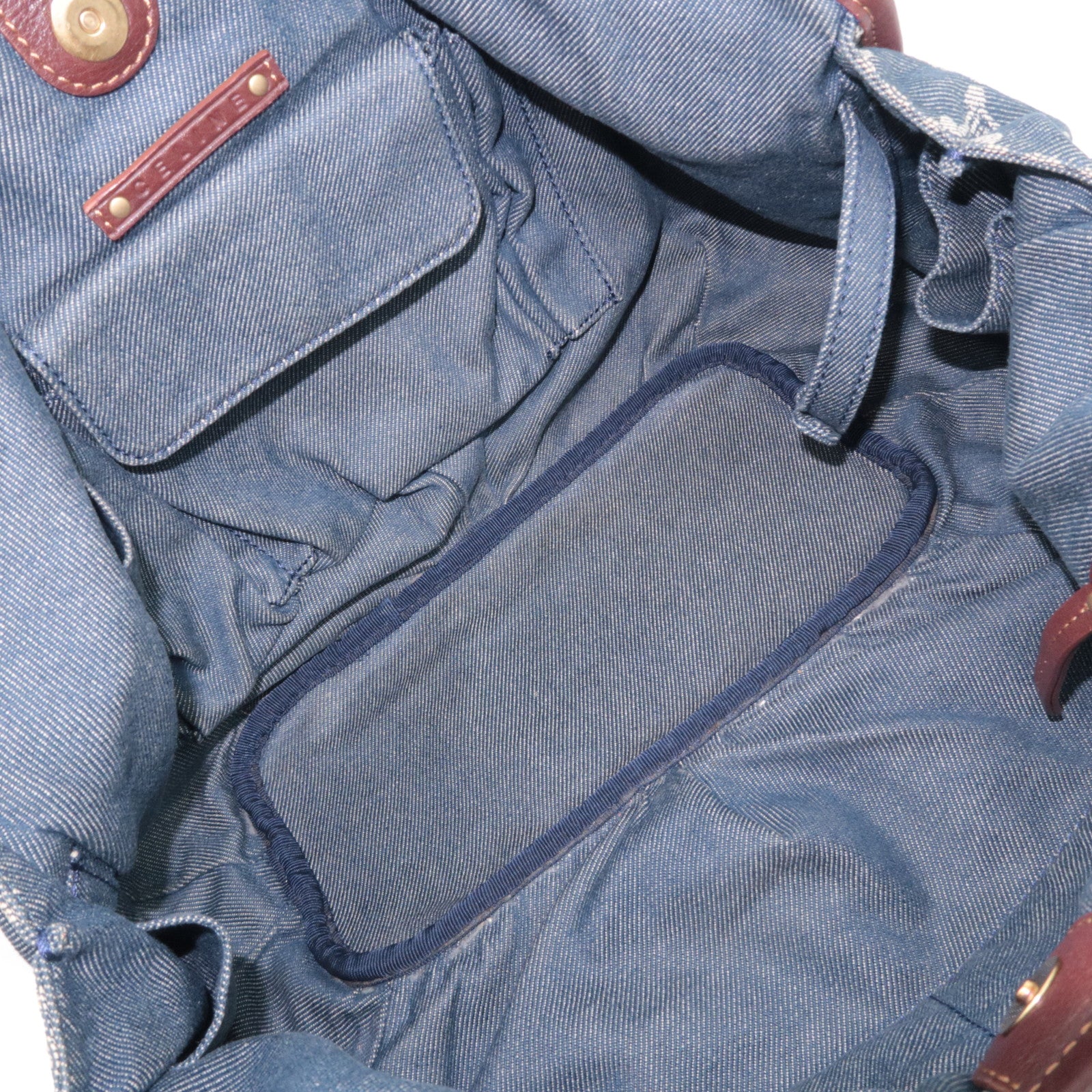 CELINE Paris Macadam Bittersweet Denim Leather Shoulder Bag Blue Brown