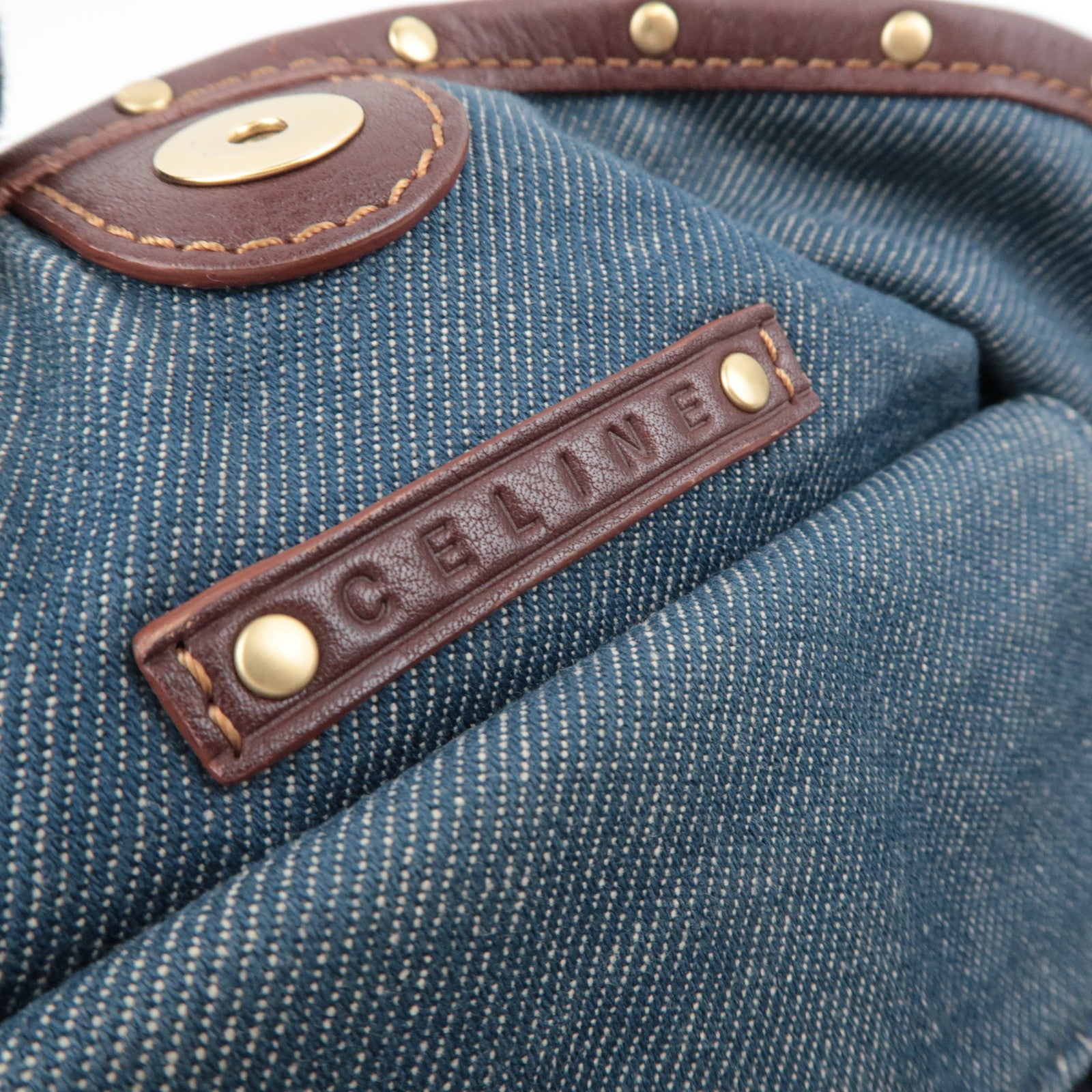 CELINE Paris Macadam Bittersweet Denim Leather Shoulder Bag Blue Brown
