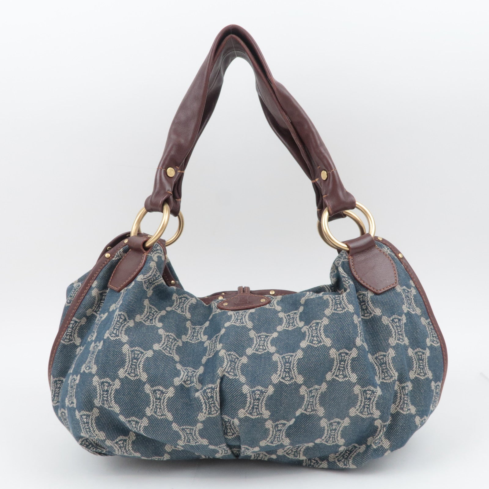 CELINE Paris Macadam Bittersweet Denim Leather Shoulder Bag Blue Brown