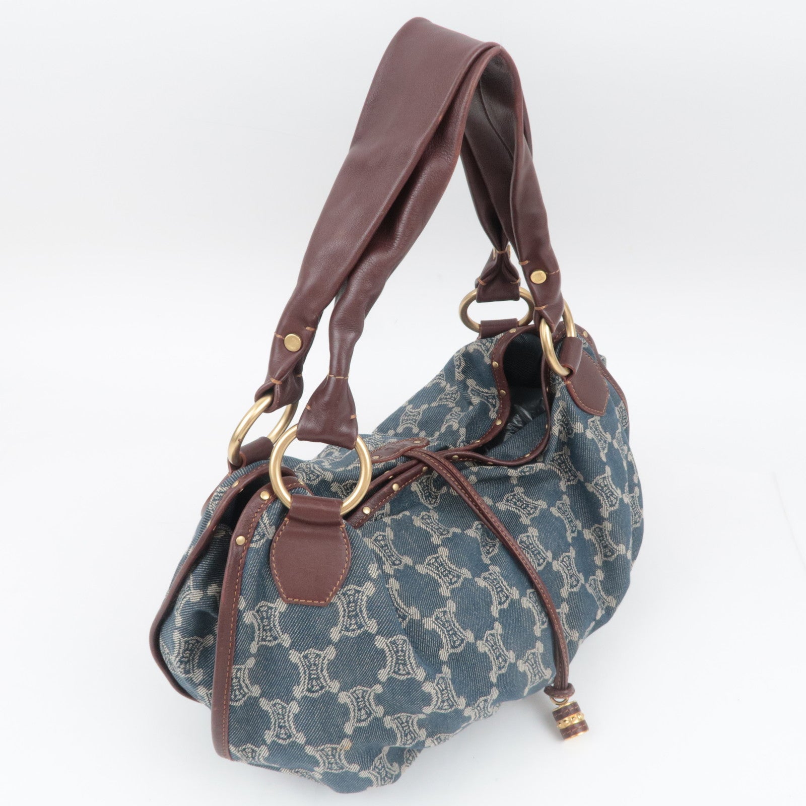 CELINE Paris Macadam Bittersweet Denim Leather Shoulder Bag Blue Brown
