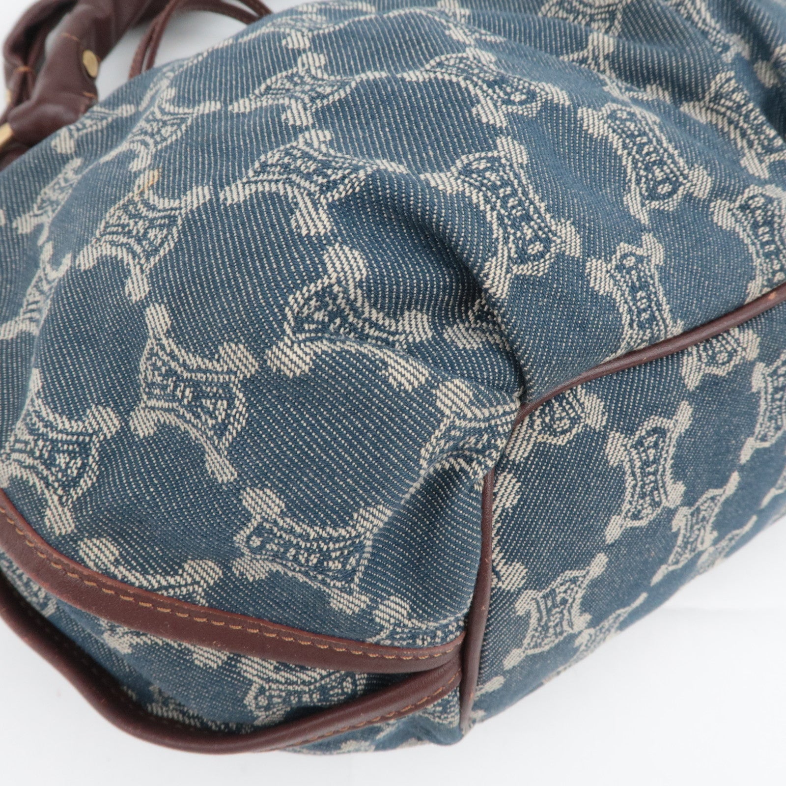 CELINE Paris Macadam Bittersweet Denim Leather Shoulder Bag Blue Brown