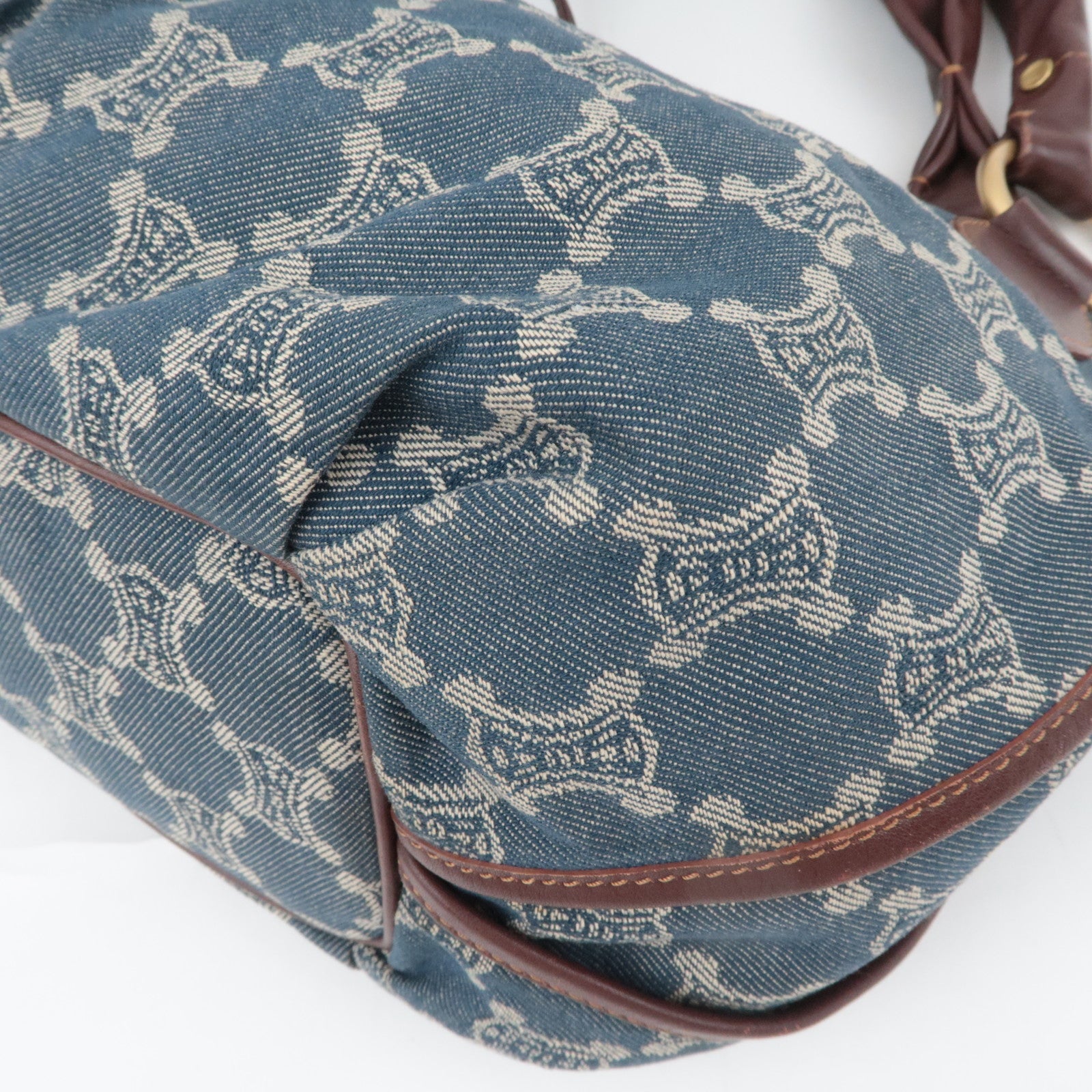 CELINE Paris Macadam Bittersweet Denim Leather Shoulder Bag Blue Brown