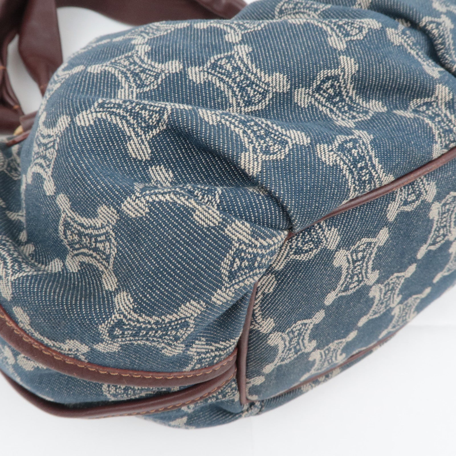 CELINE Paris Macadam Bittersweet Denim Leather Shoulder Bag Blue Brown