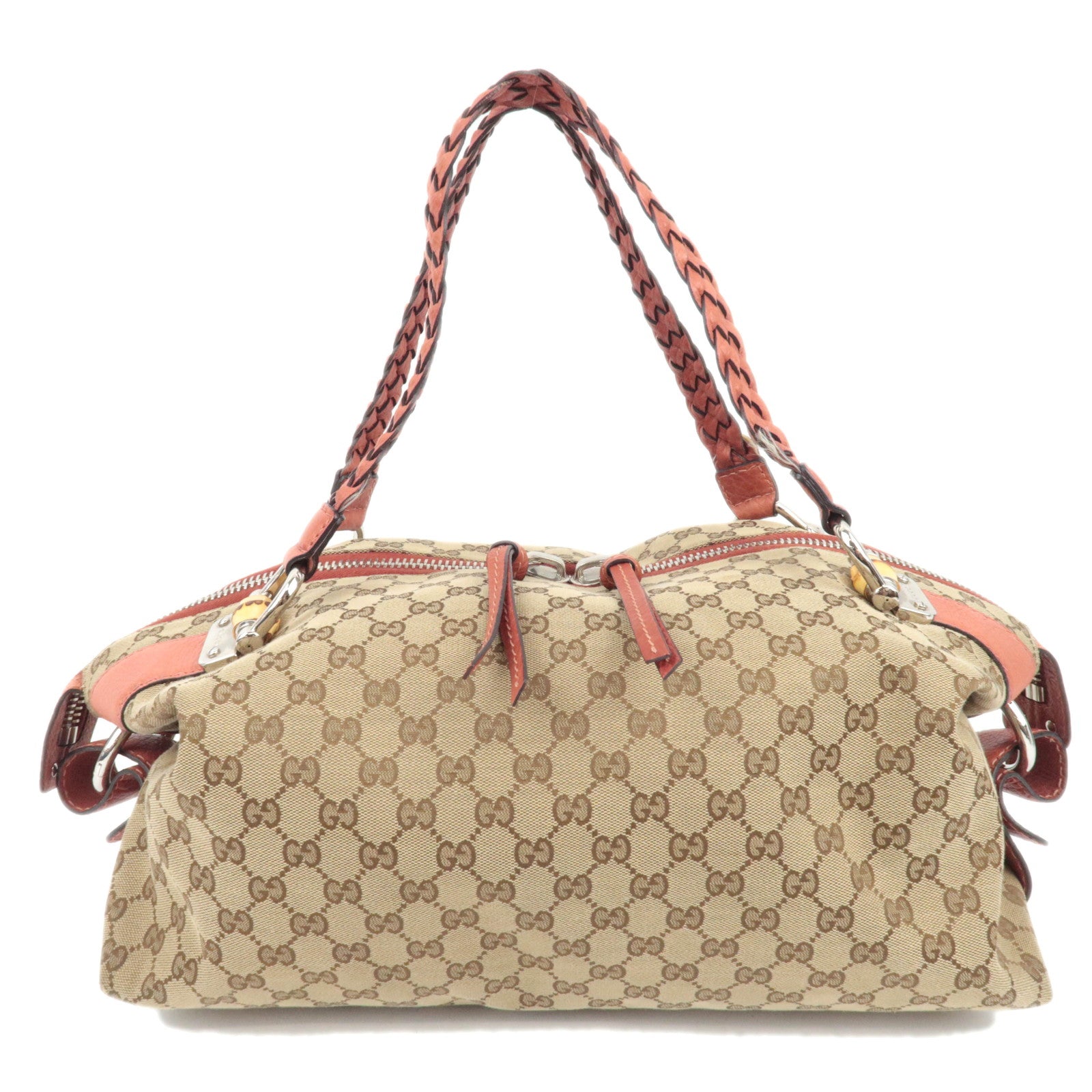 GUCCI Bamboo GG Canvas Shoulder Bag Beige Brown 23296089795