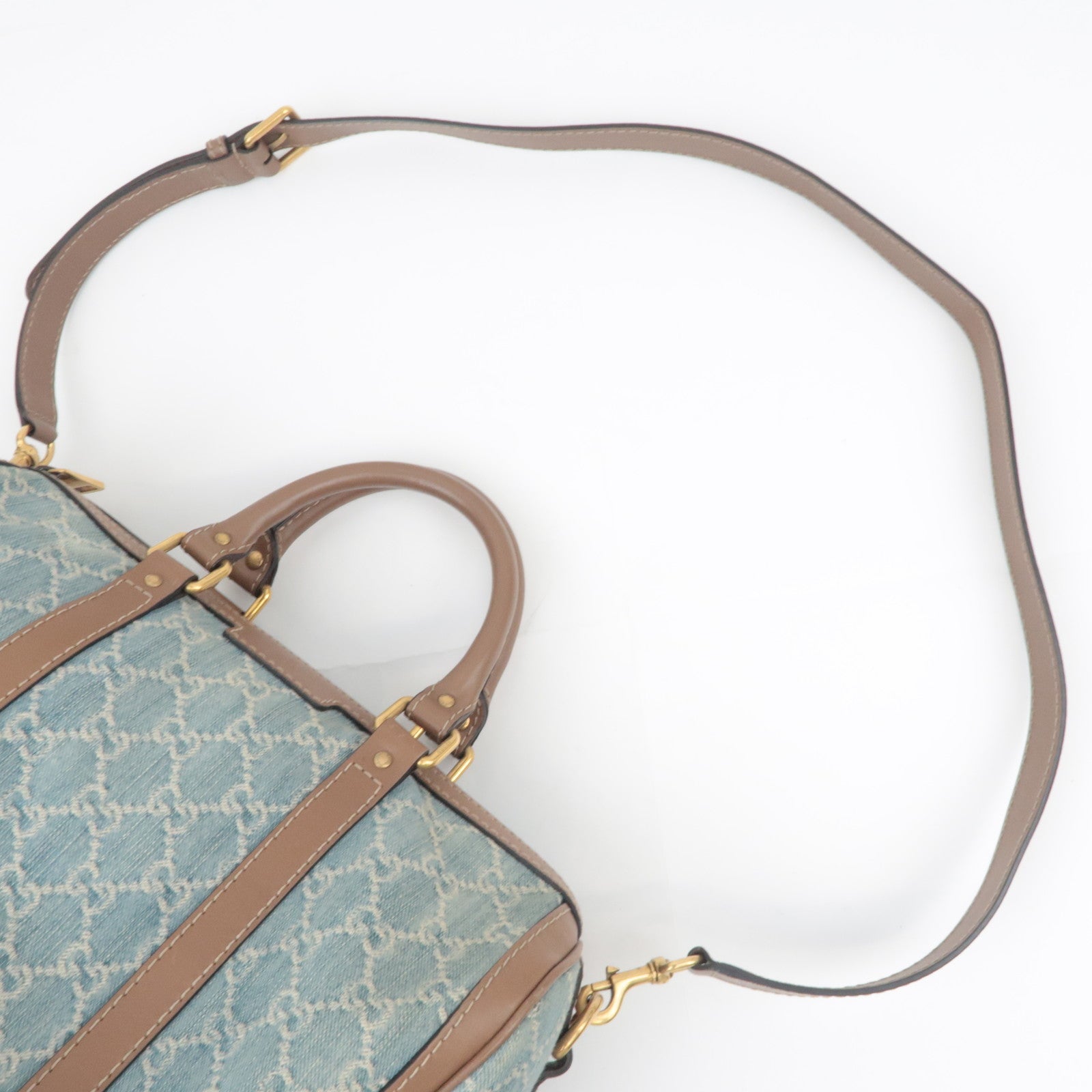 GUCCI 2Way Handbag GG Denim Blue Brown 247205