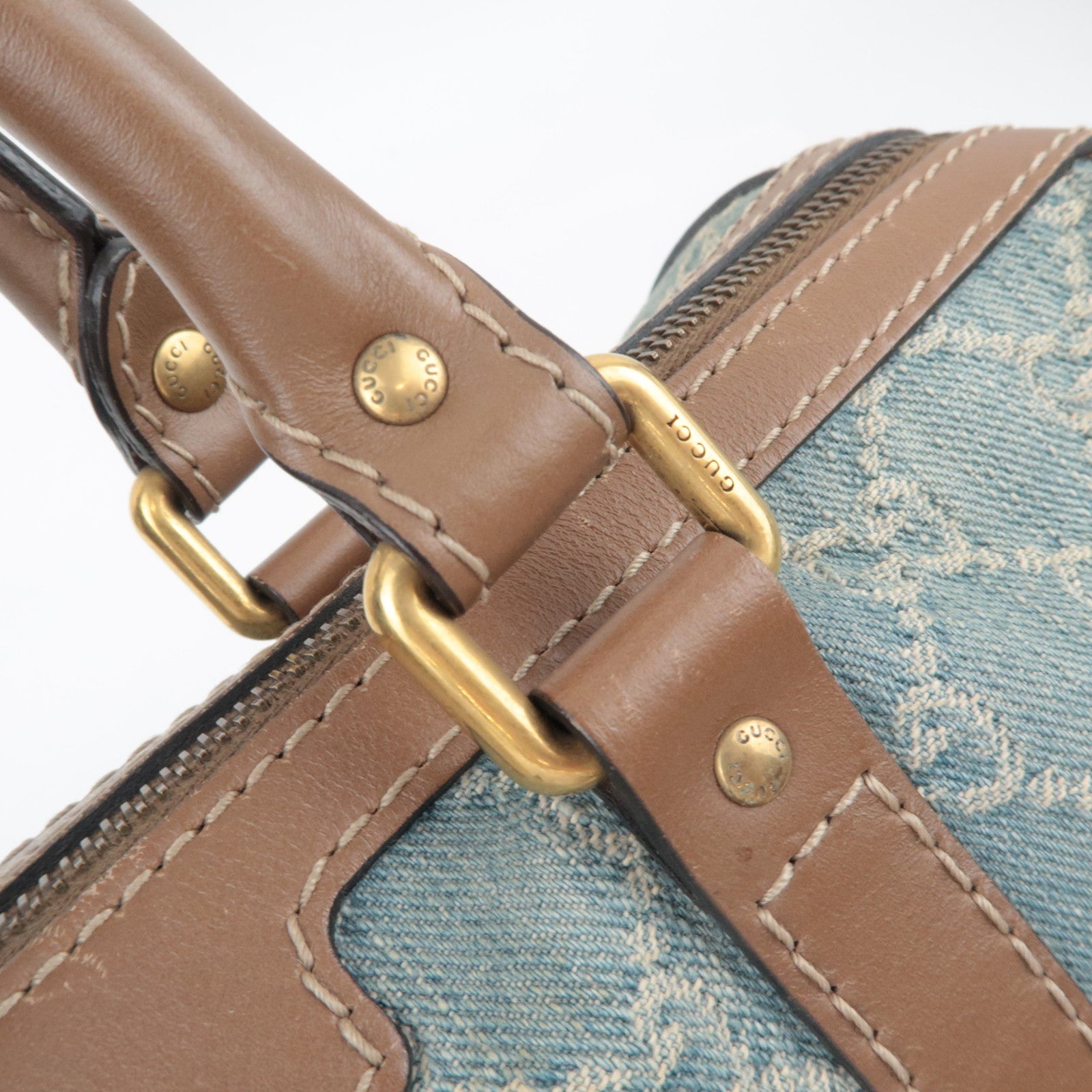 GUCCI 2Way Handbag GG Denim Blue Brown 247205