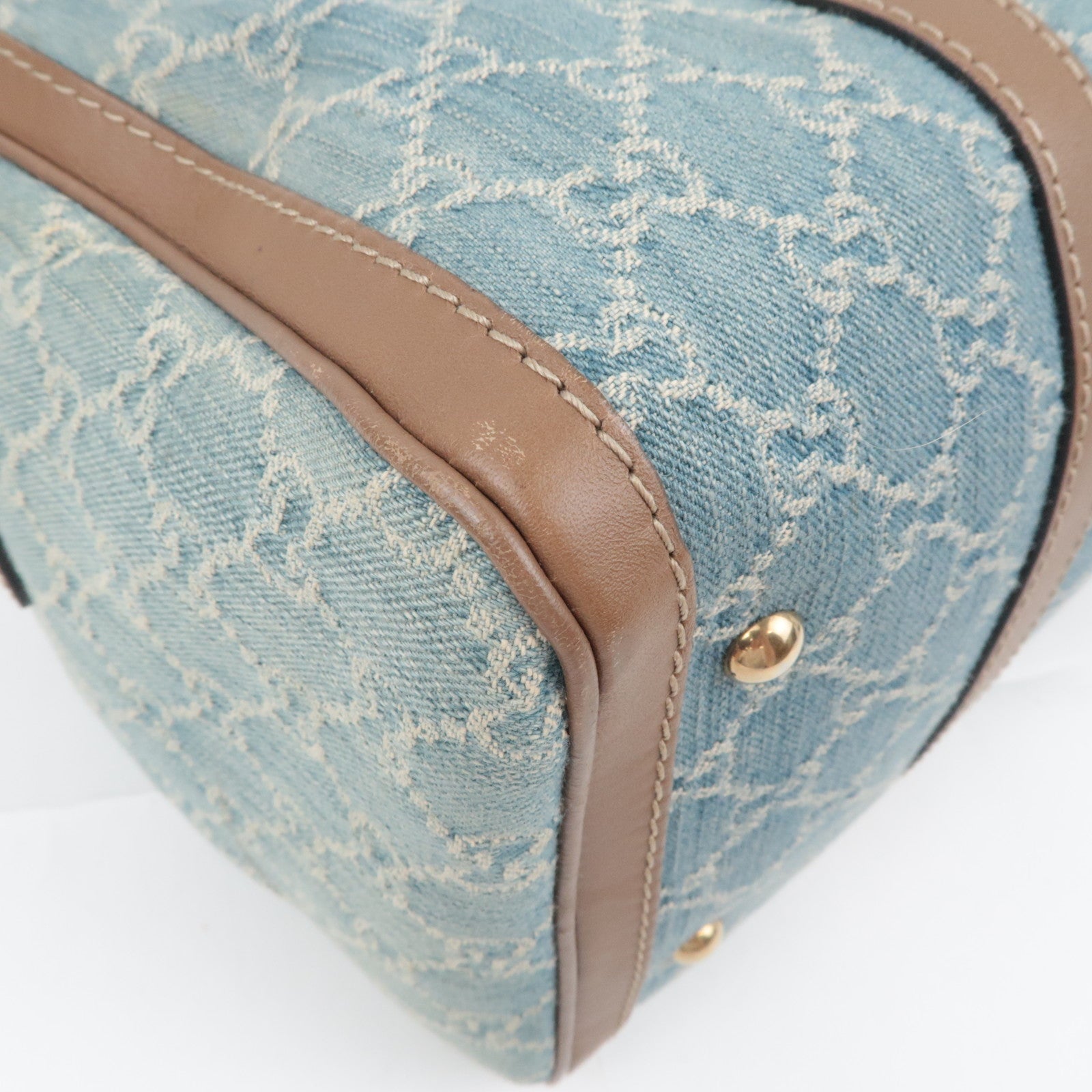 GUCCI 2Way Handbag GG Denim Blue Brown 247205