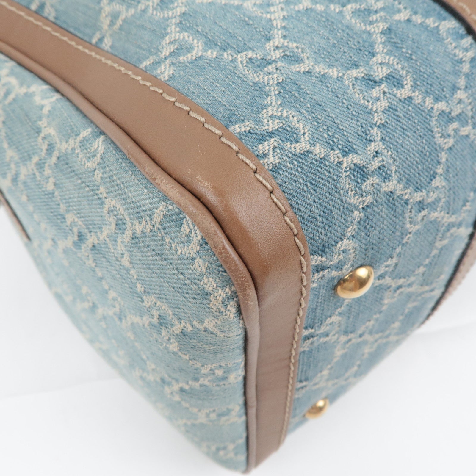 GUCCI 2Way Handbag GG Denim Blue Brown 247205