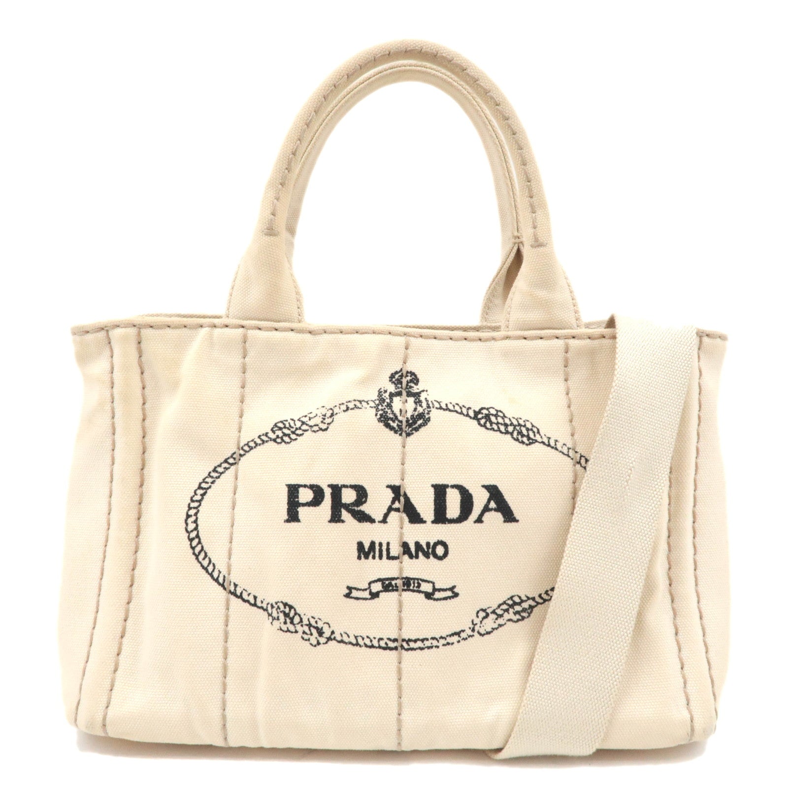 PRADA Canapa Mini 2Way Canvas Tote Bag Beige B2439G89802