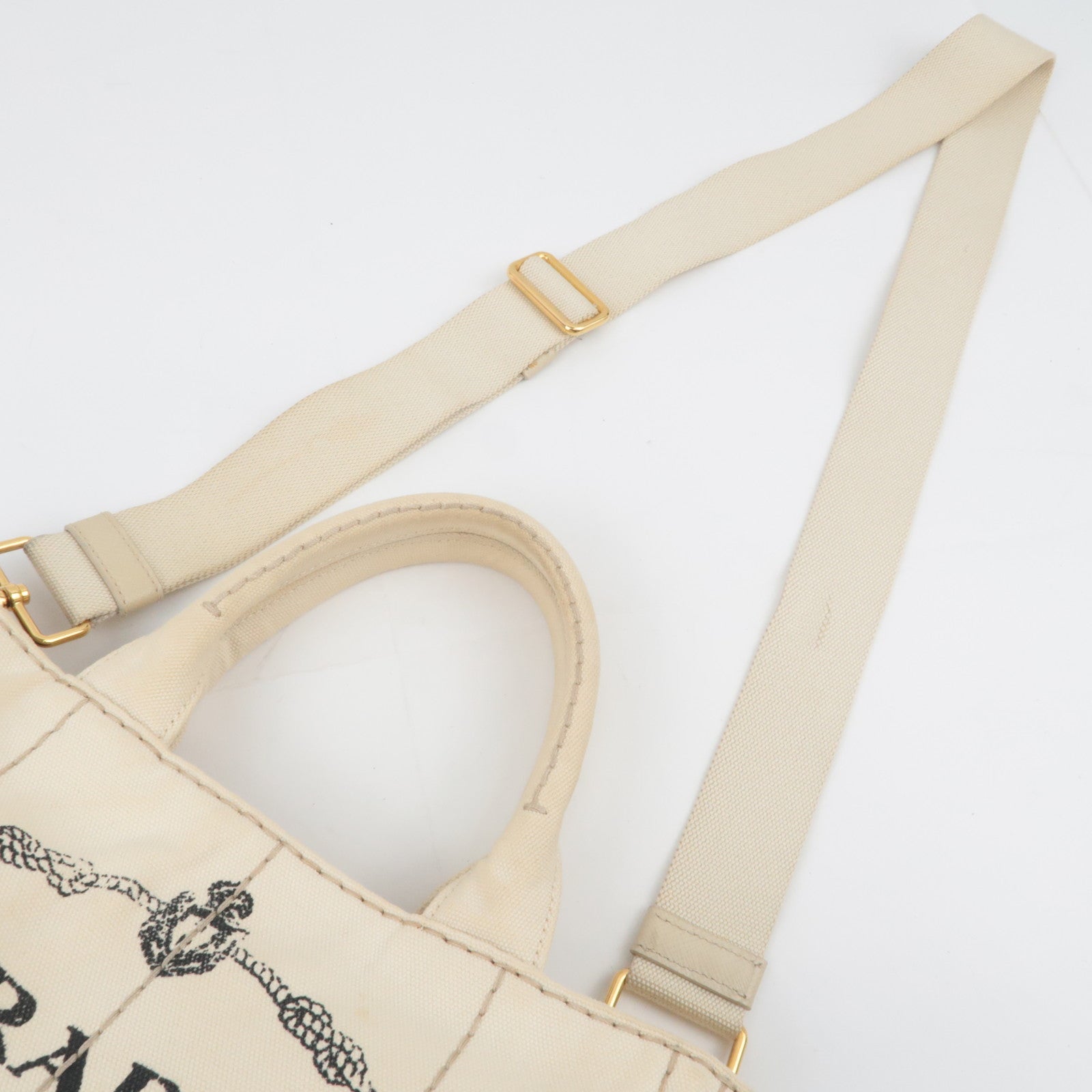 PRADA Canapa Mini 2Way Canvas Tote Bag Beige B2439G