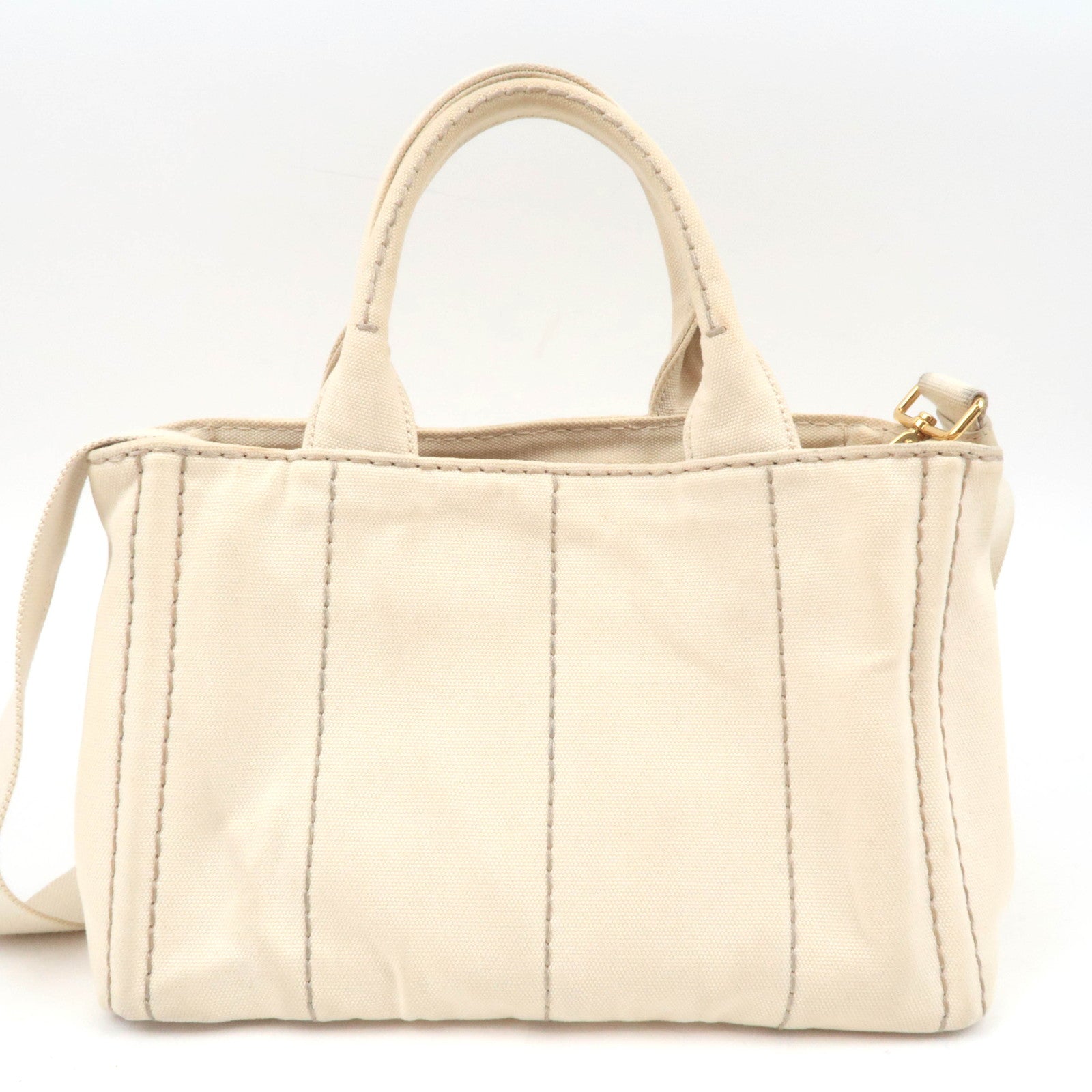 PRADA Canapa Mini 2Way Canvas Tote Bag Beige B2439G