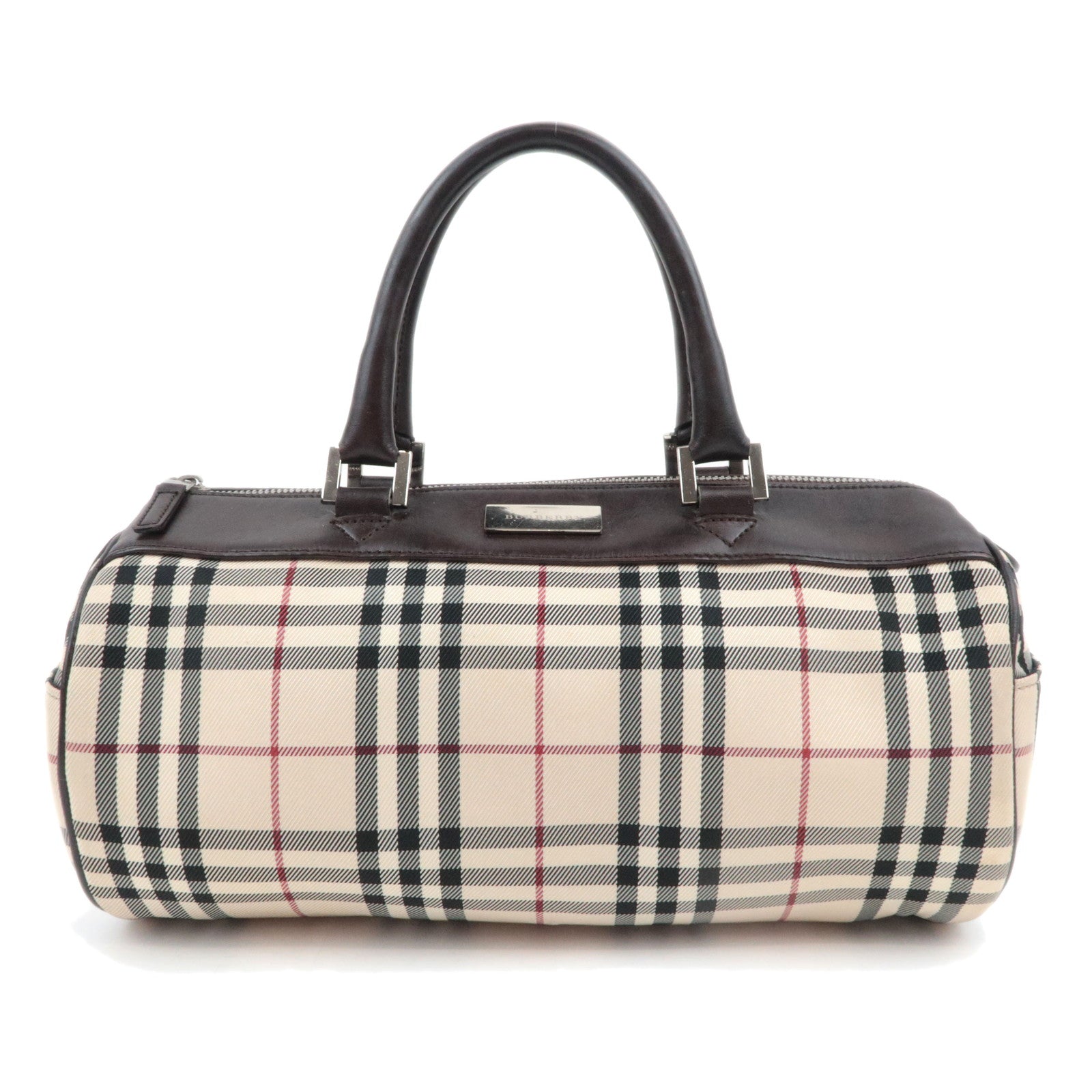 BURBERRY Nova Plaid Canvas Leather Handbag Beige Brown89804