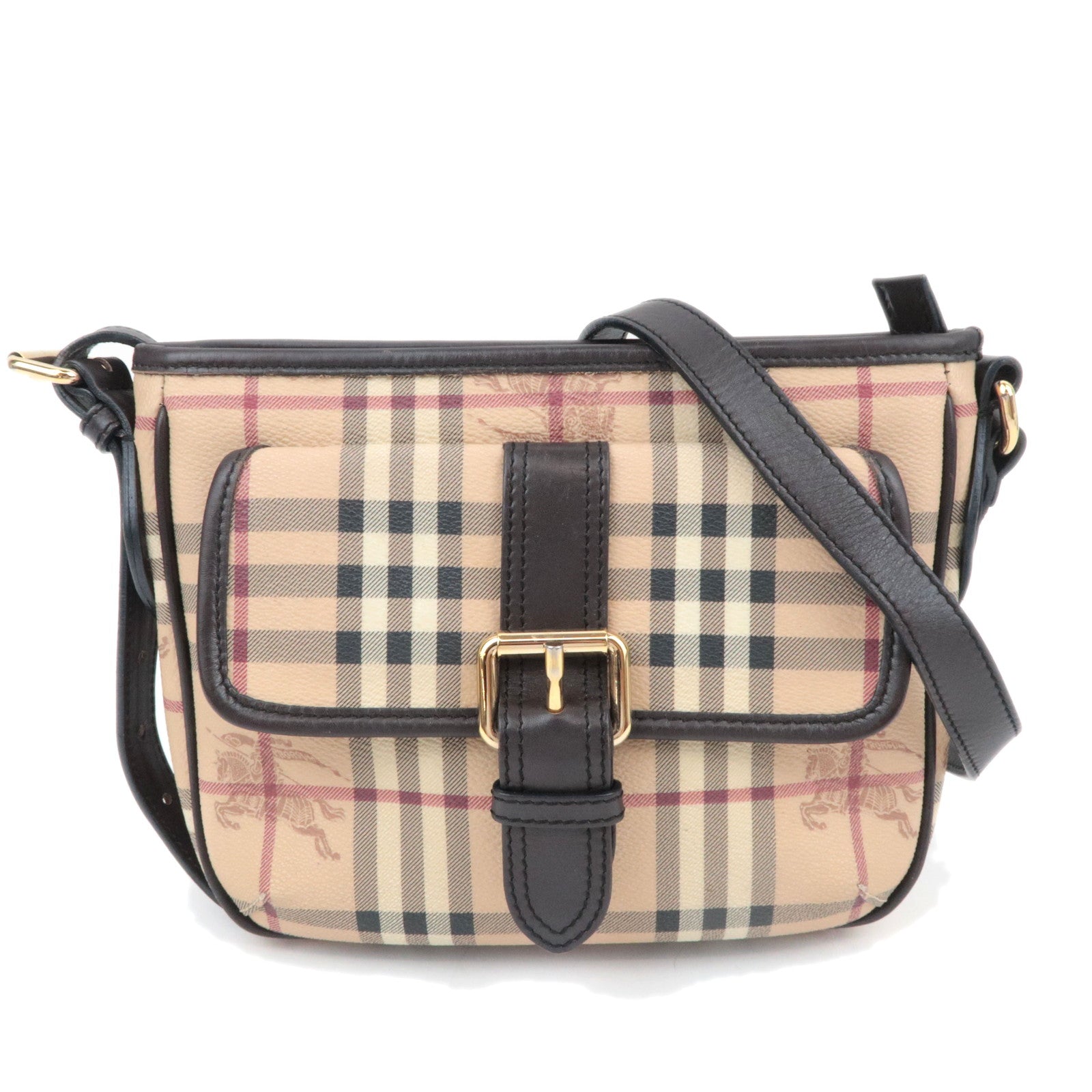 BURBERRY Nova Plaid PVC Leather Shoulder Bag Beige Brown89805