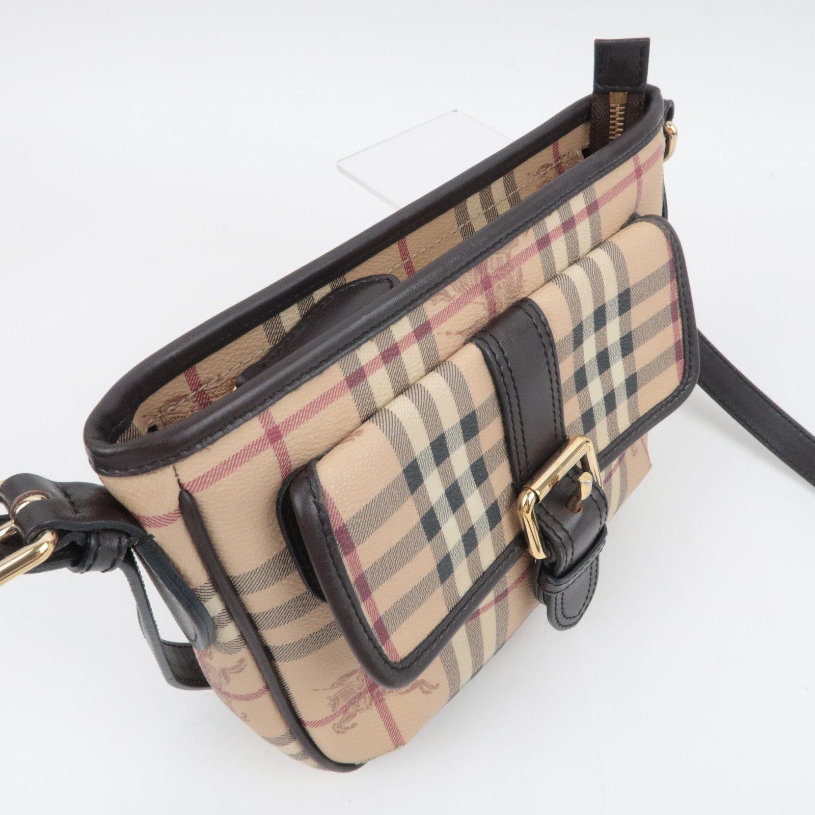 BURBERRY Nova Plaid PVC Leather Shoulder Bag Beige Brown