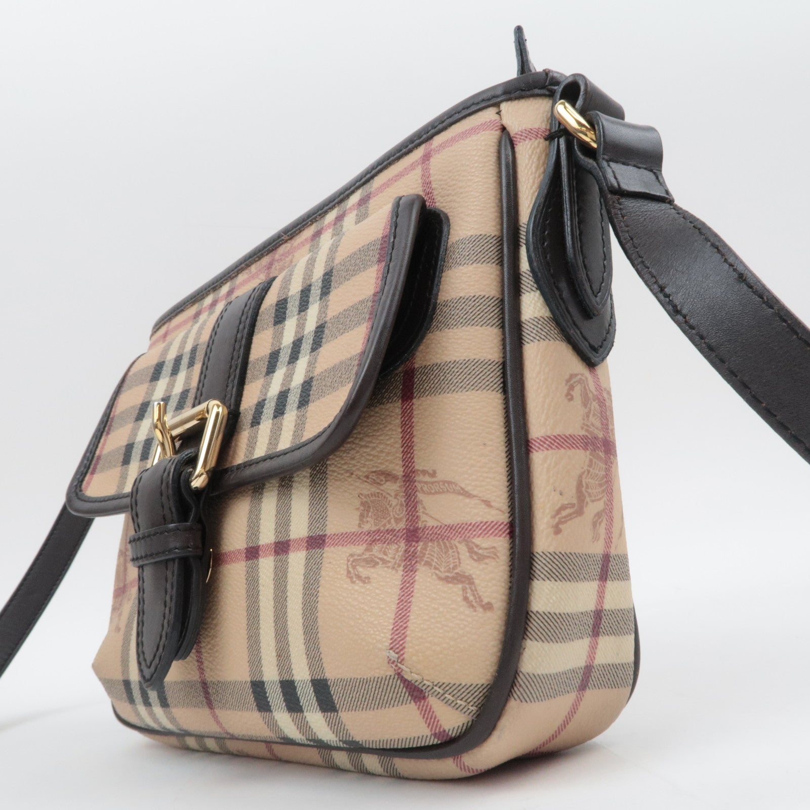 BURBERRY Nova Plaid PVC Leather Shoulder Bag Beige Brown
