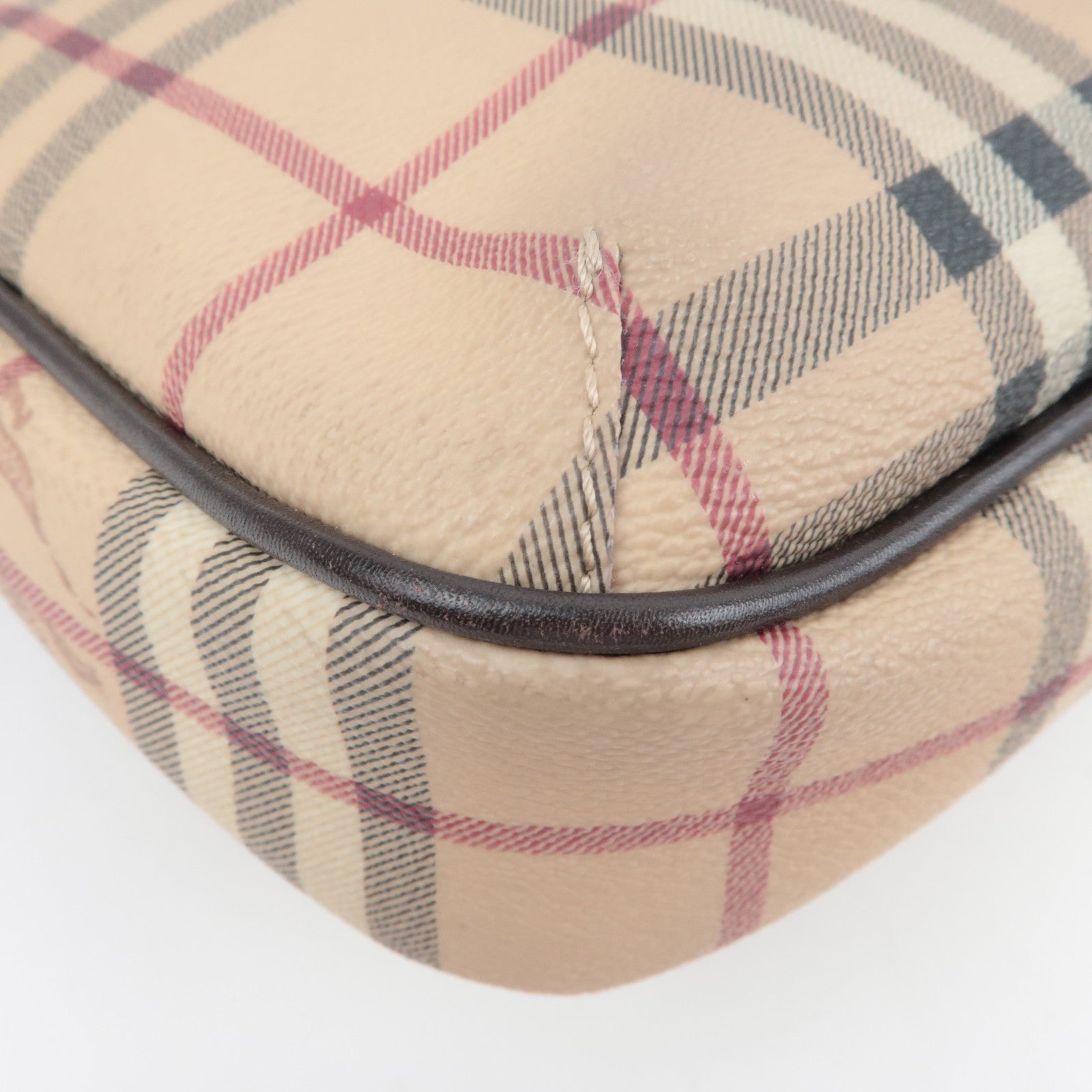 BURBERRY Nova Plaid PVC Leather Shoulder Bag Beige Brown