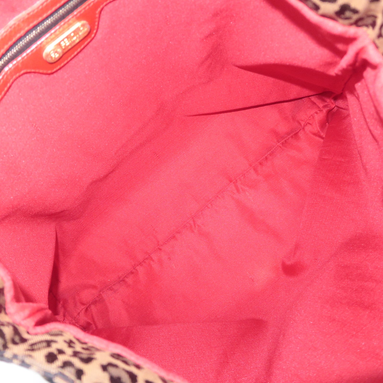 FENDI Leopard Print Canvas Leather Tote Bag Brown Red 26354