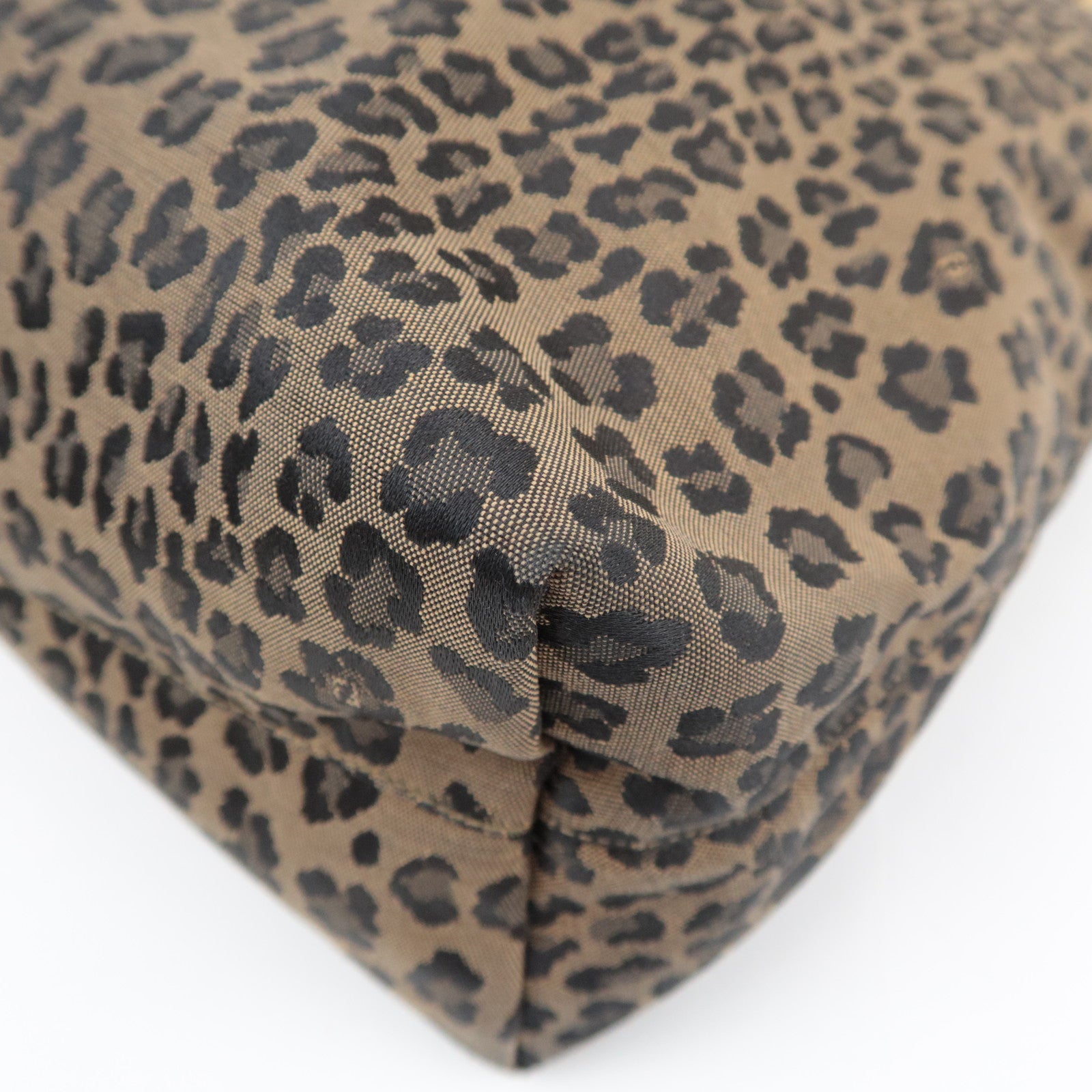 FENDI Leopard Print Canvas Leather Tote Bag Brown Red 26354