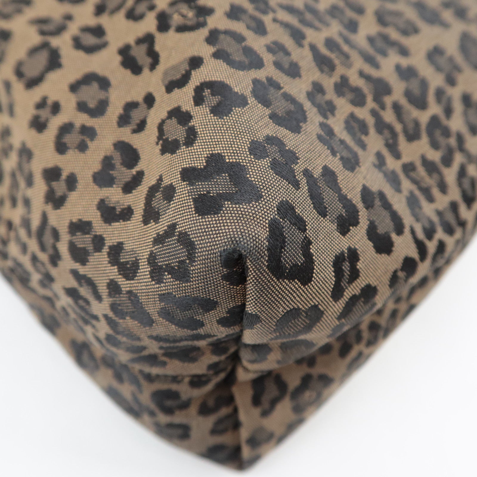 FENDI Leopard Print Canvas Leather Tote Bag Brown Red 26354