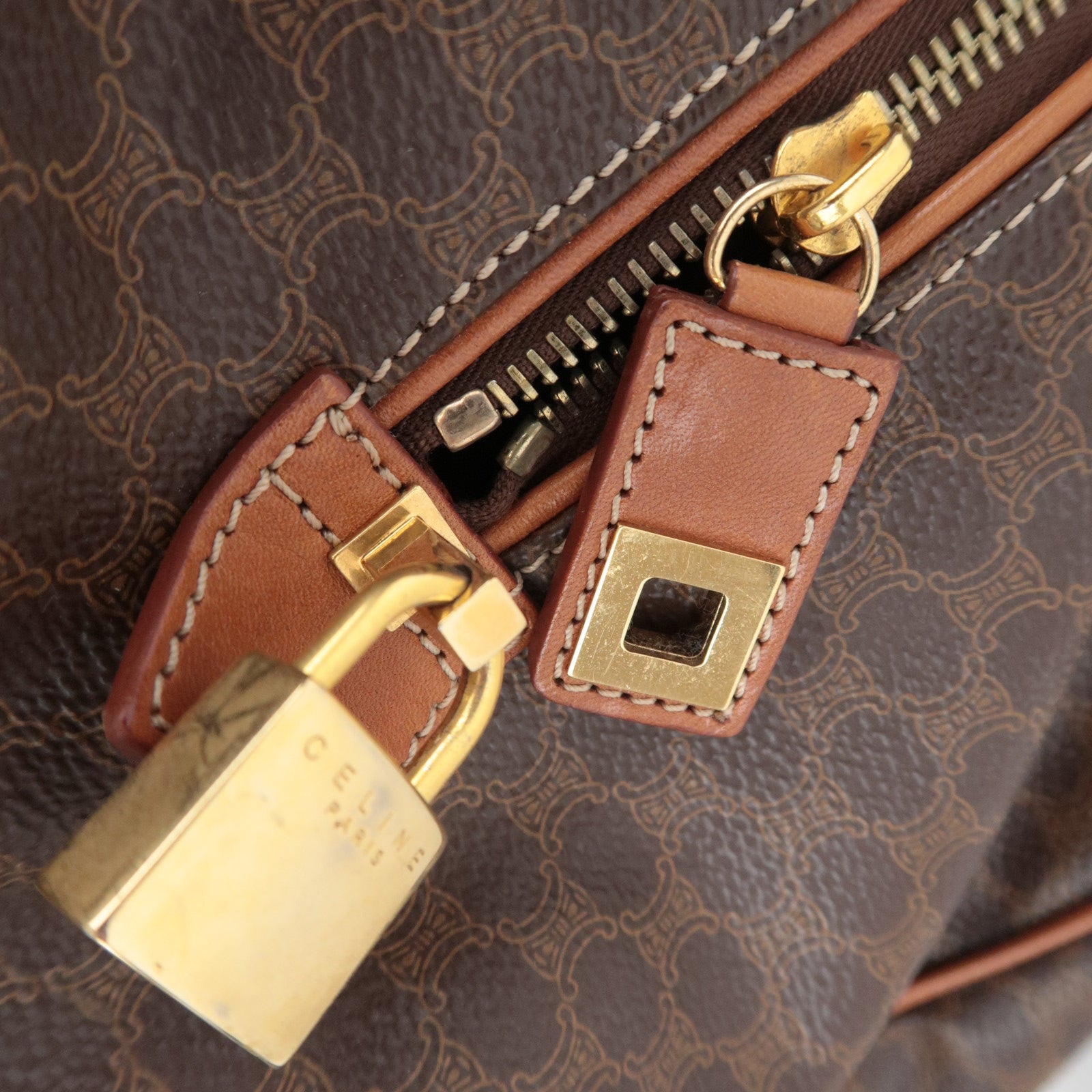 CELINE Macadam PVC Leather Boston Bag Brown