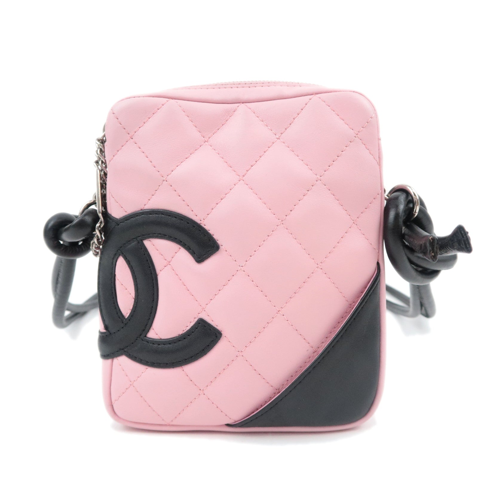 CHANEL Cambon Line Lambskin Shoulder Bag Pink Black 89811