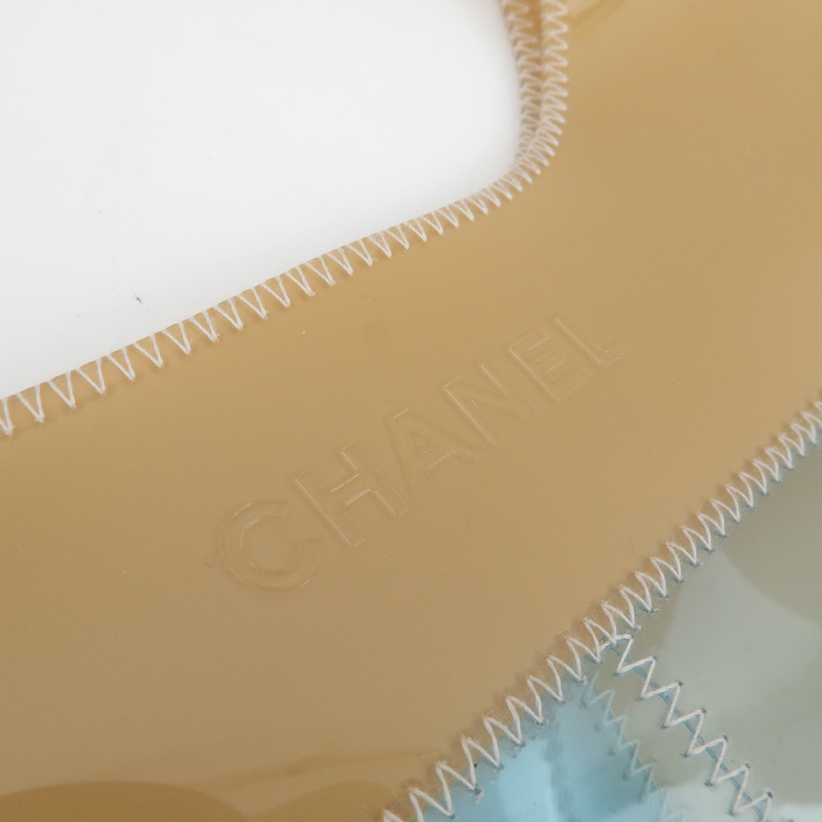 CHANEL Chocolate Bar Vinyl Tote Bag Beige Blue