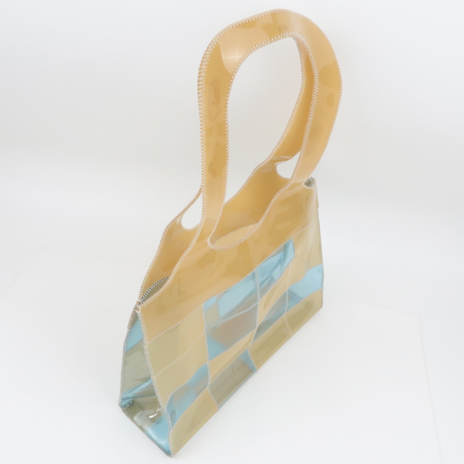 CHANEL Chocolate Bar Vinyl Tote Bag Beige Blue