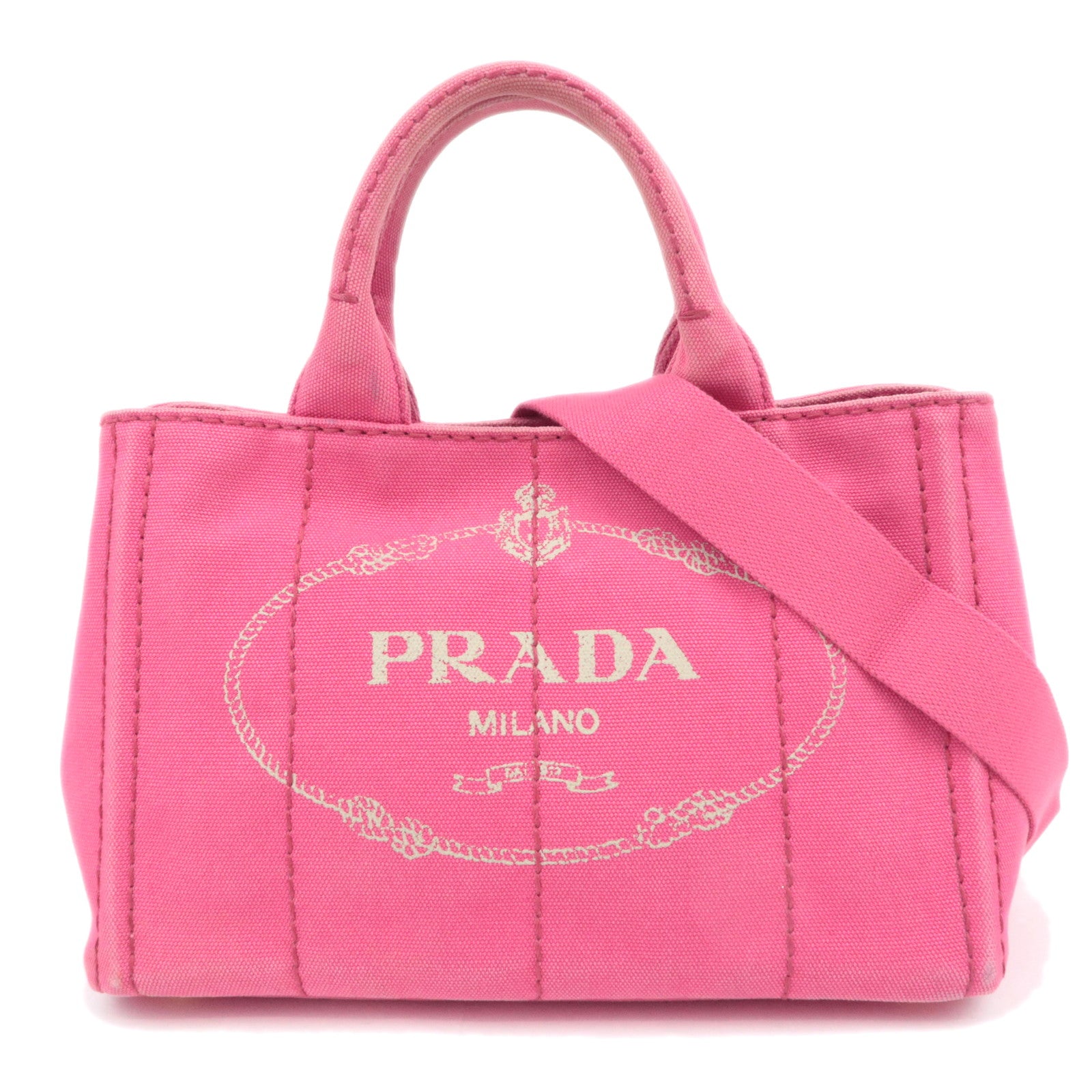 PRADA Canapa Mini 2Way Canvas Tote Bag Pink B2439G89851