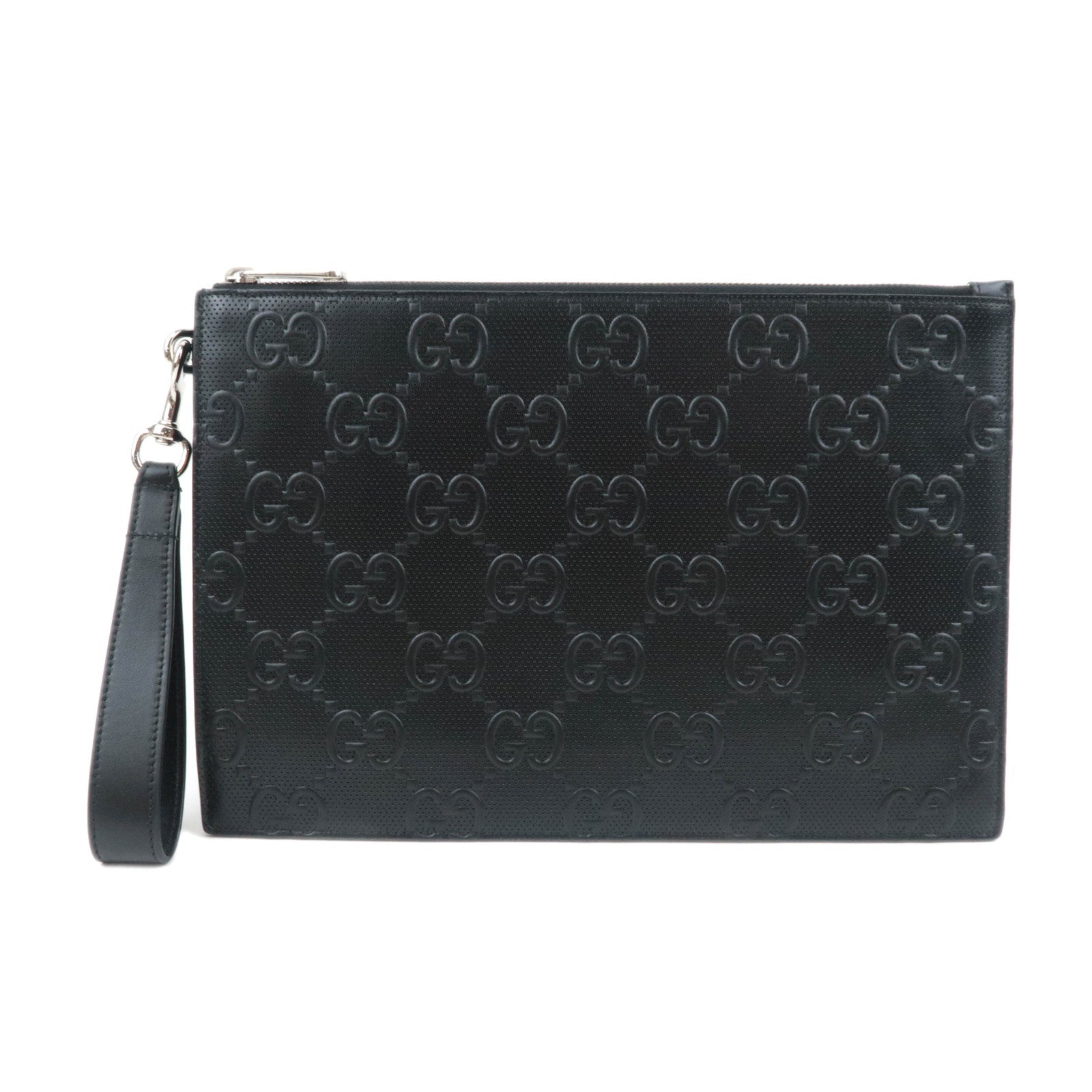 GUCCI GG Embossed Leather Clutch Bag Black 62556989856