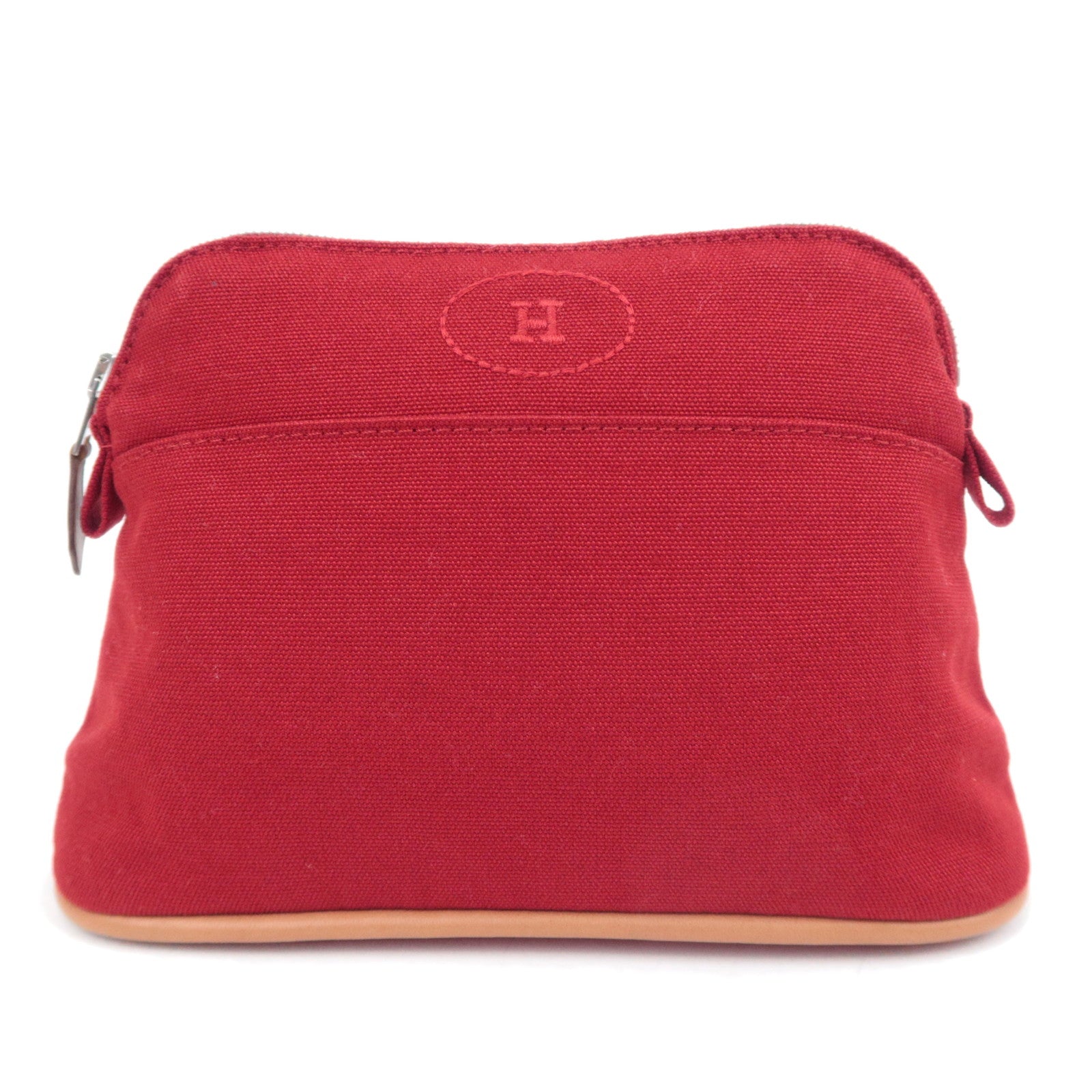 HERMES Bolide Pouch Mini 20 Canvas Leather Cosmetic Pouch Red89880