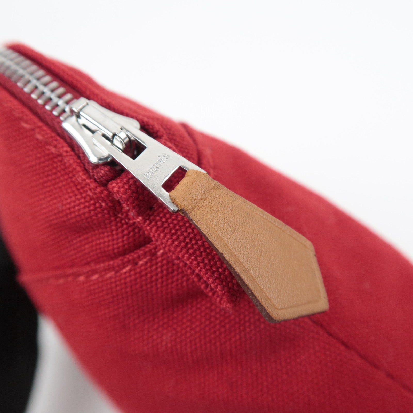 HERMES Bolide Pouch Mini 20 Canvas Leather Cosmetic Pouch Red