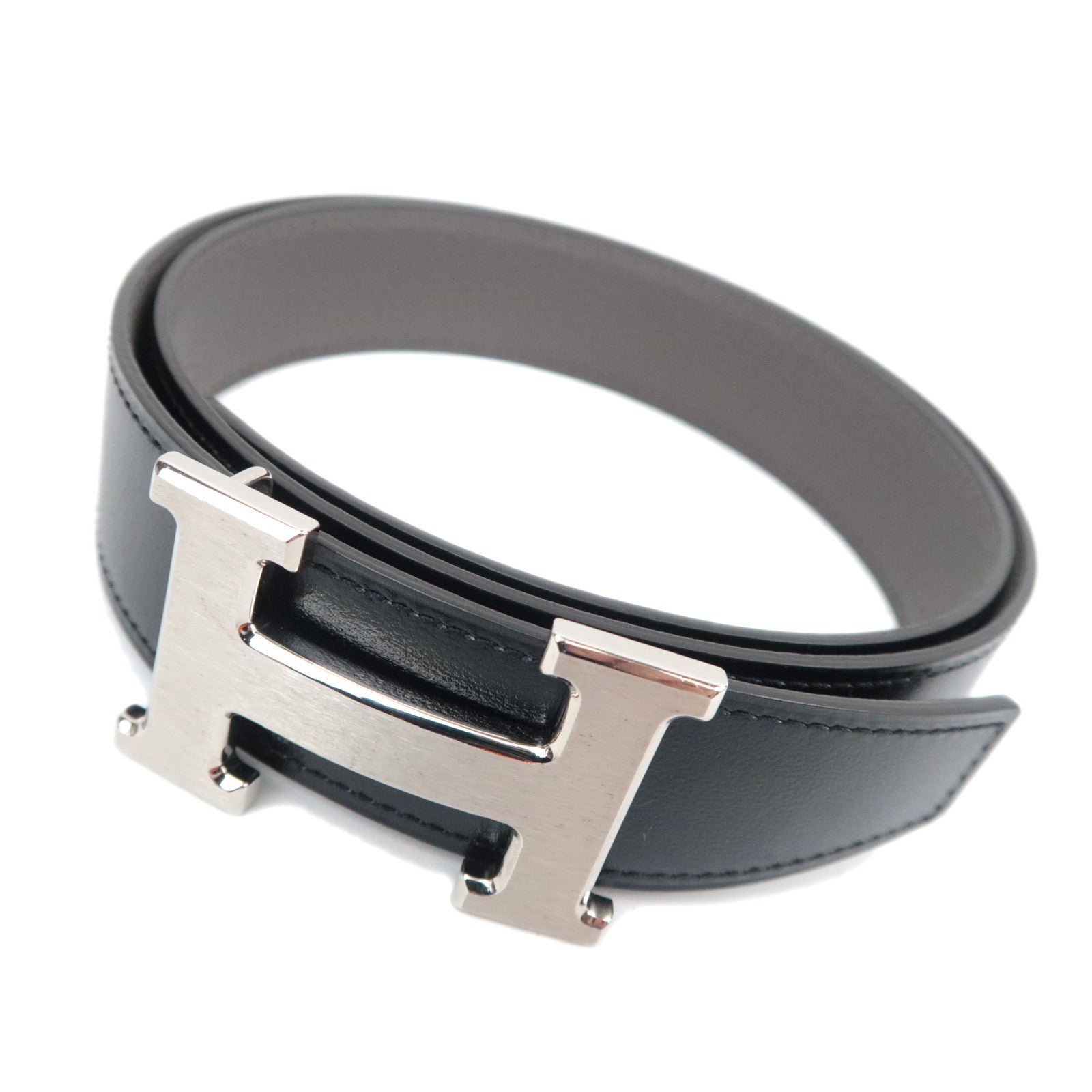 HERMES Constance H Reversible Leather Belt Size 80 Y Stamp (2020) Black Gray89889