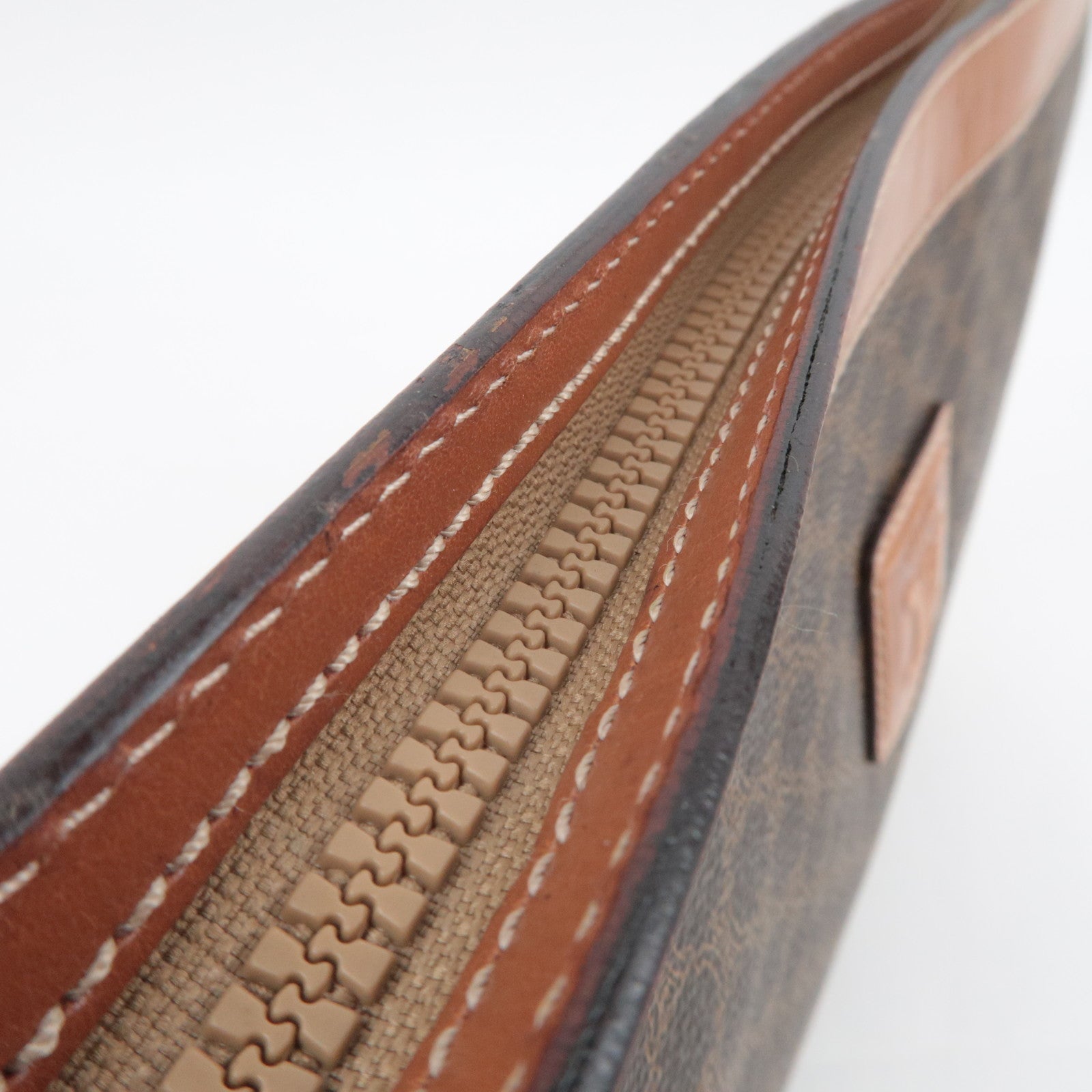 CELINE Macadam PVC Leather Clutch Bag Brown