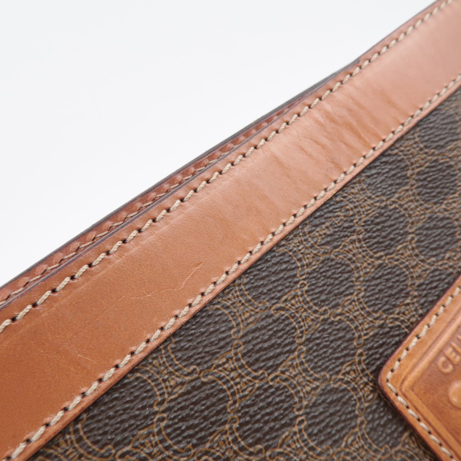 CELINE Macadam PVC Leather Clutch Bag Brown