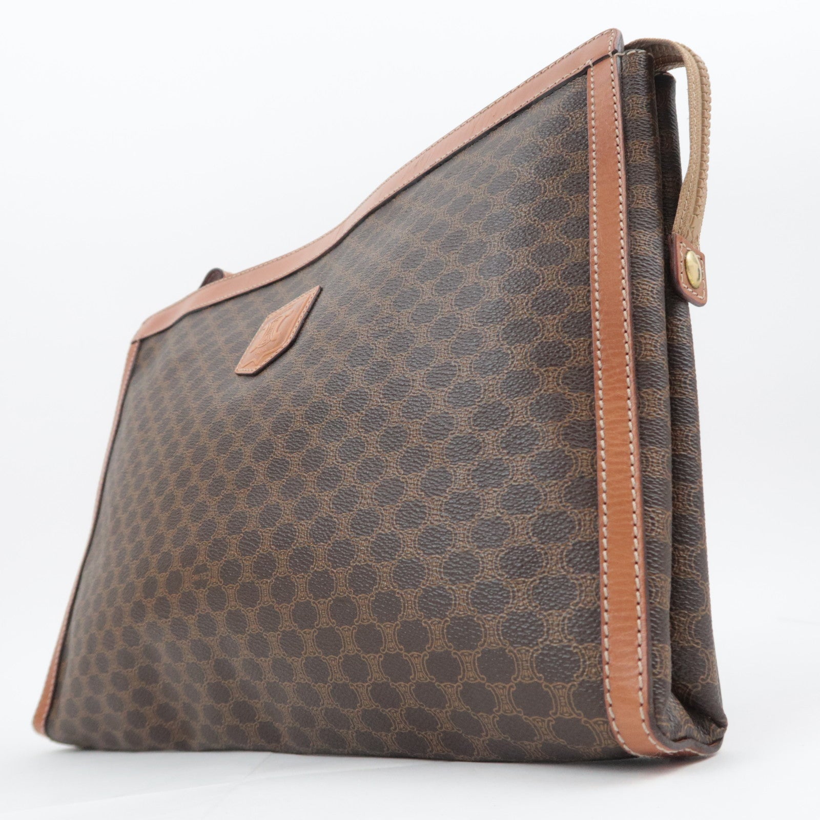 CELINE Macadam PVC Leather Clutch Bag Brown