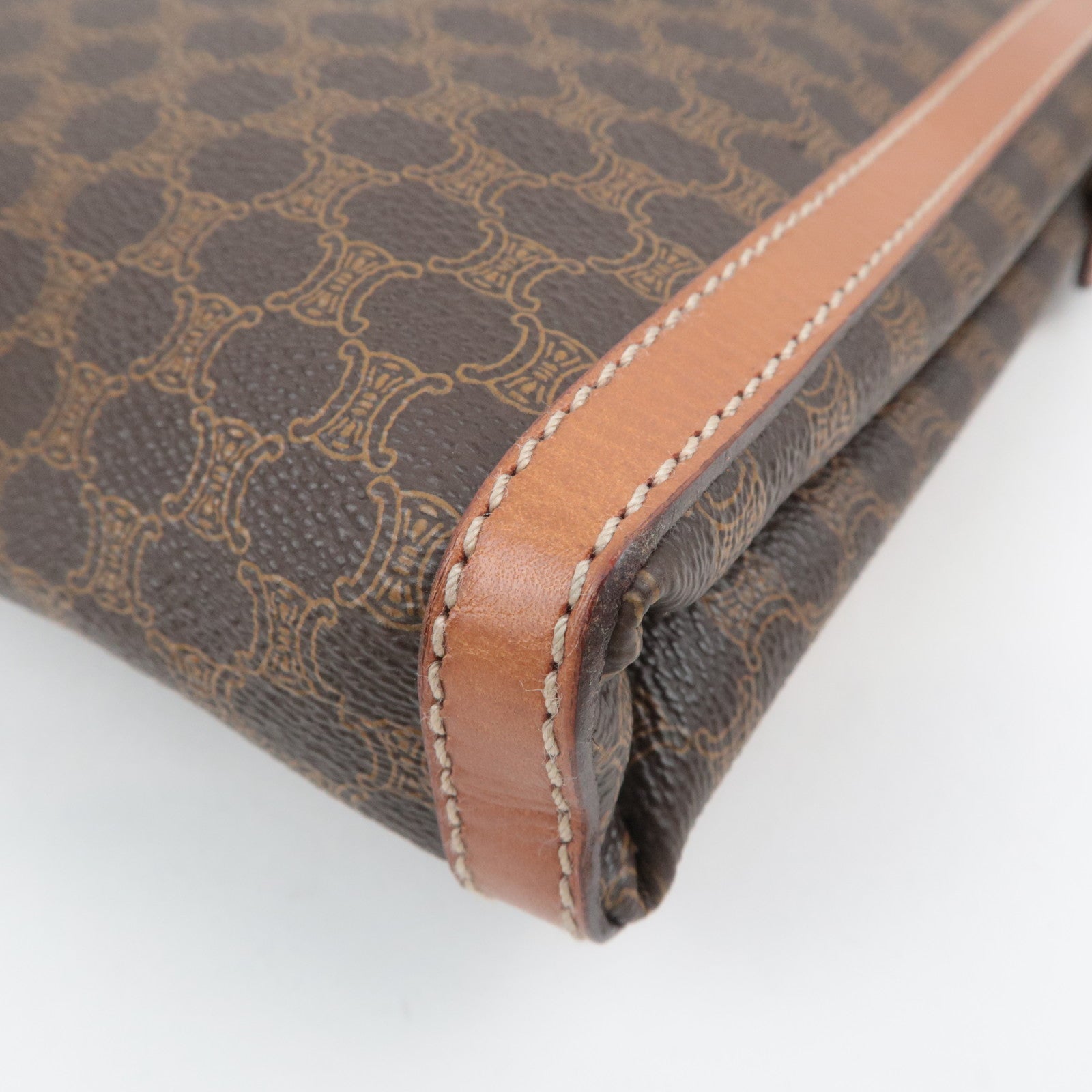CELINE Macadam PVC Leather Clutch Bag Brown