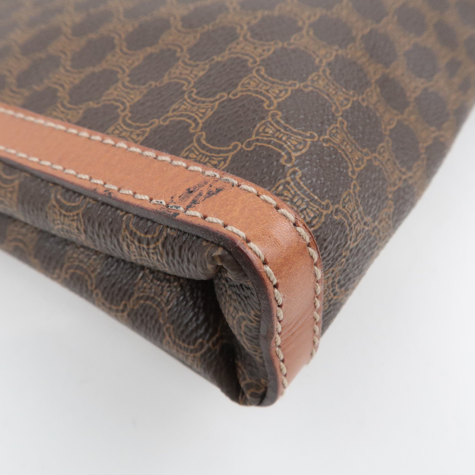 CELINE Macadam PVC Leather Clutch Bag Brown
