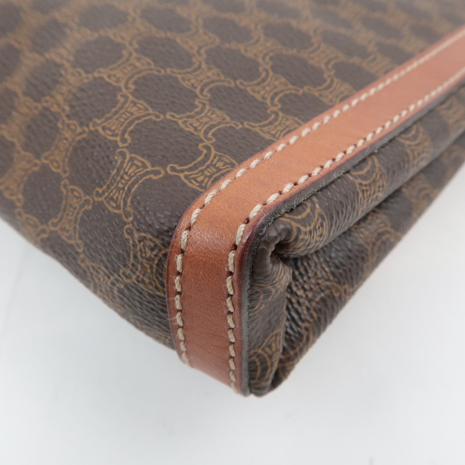 CELINE Macadam PVC Leather Clutch Bag Brown