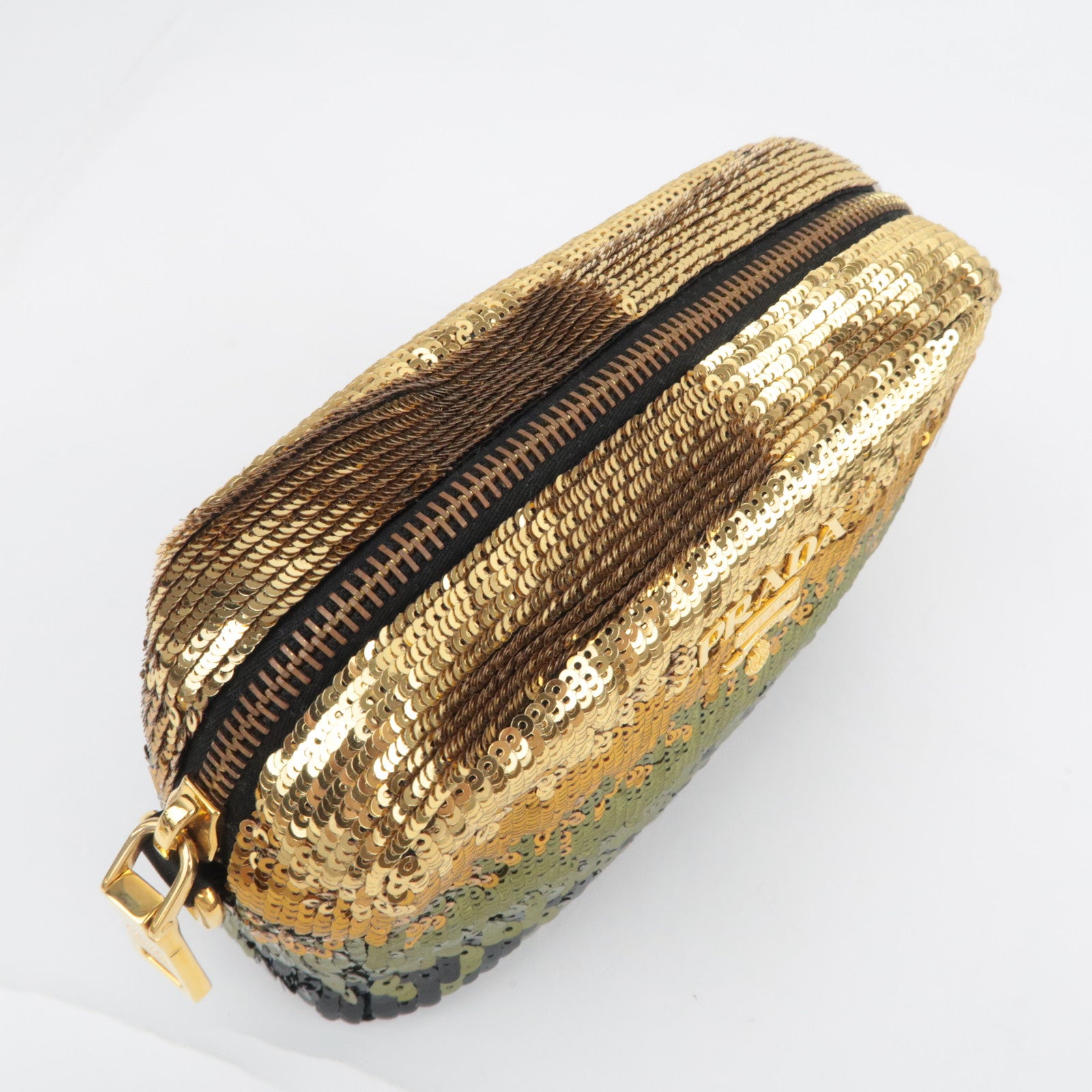 PRADA Sequins Patent Shoulder Bag Gold Green Black BP0254