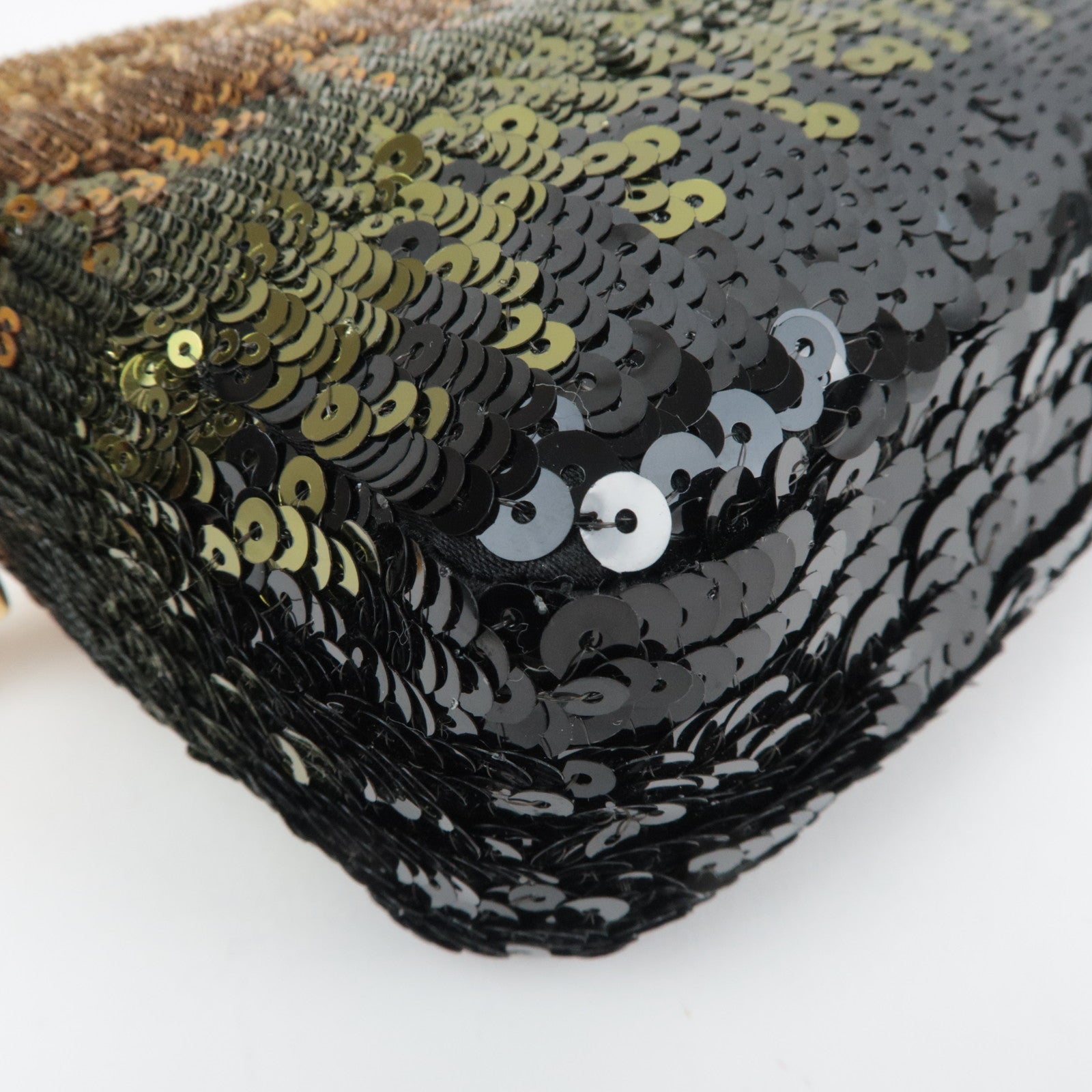 PRADA Sequins Patent Shoulder Bag Gold Green Black BP0254