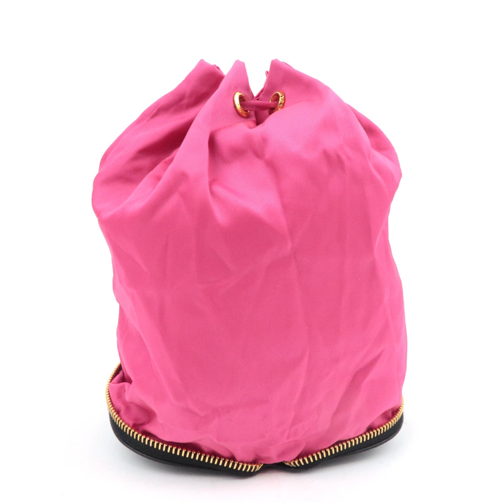 PRADA Nylon Packable Drawstring Bucket Bag Small Leather Pouch Pink Black