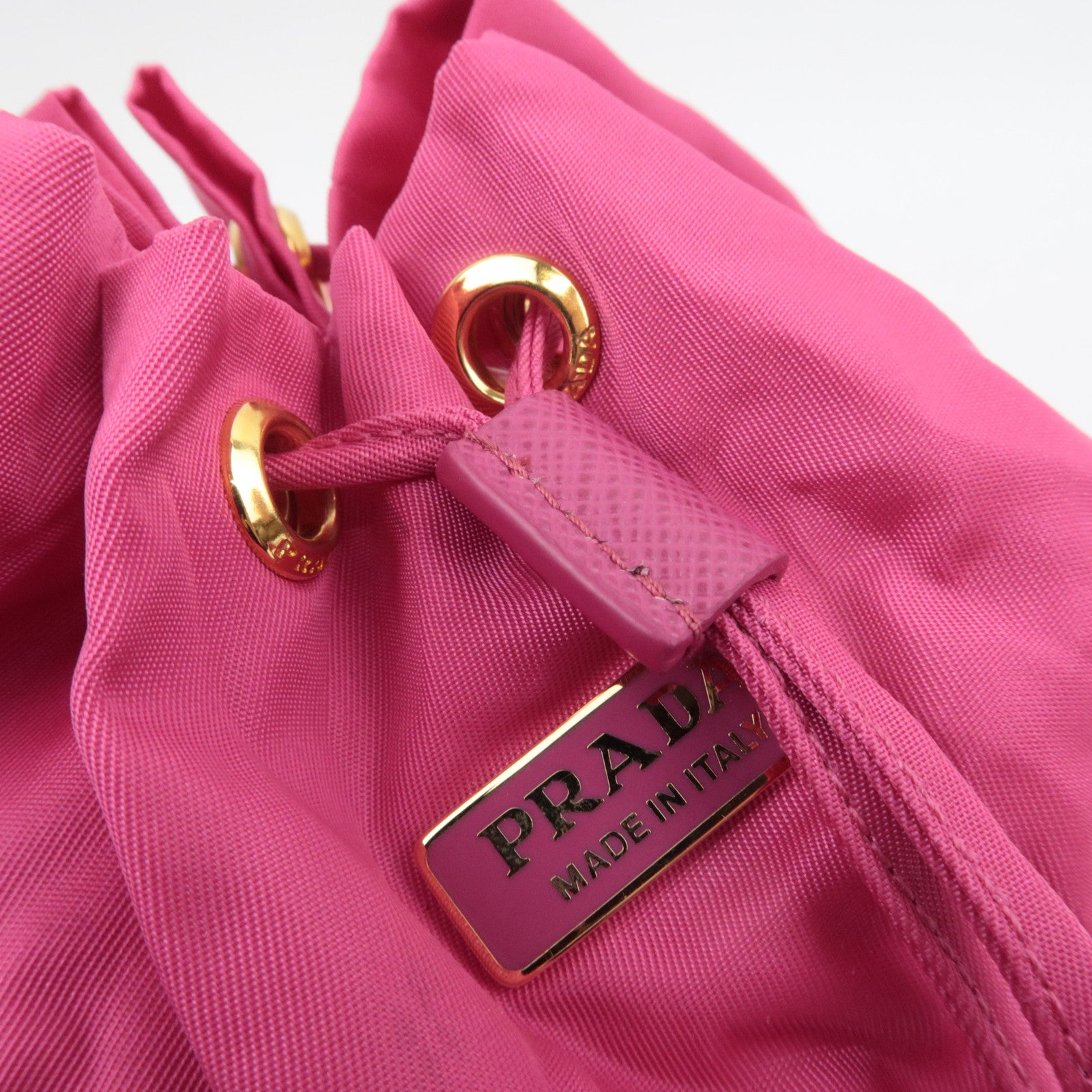 PRADA Nylon Packable Drawstring Bucket Bag Small Leather Pouch Pink Black