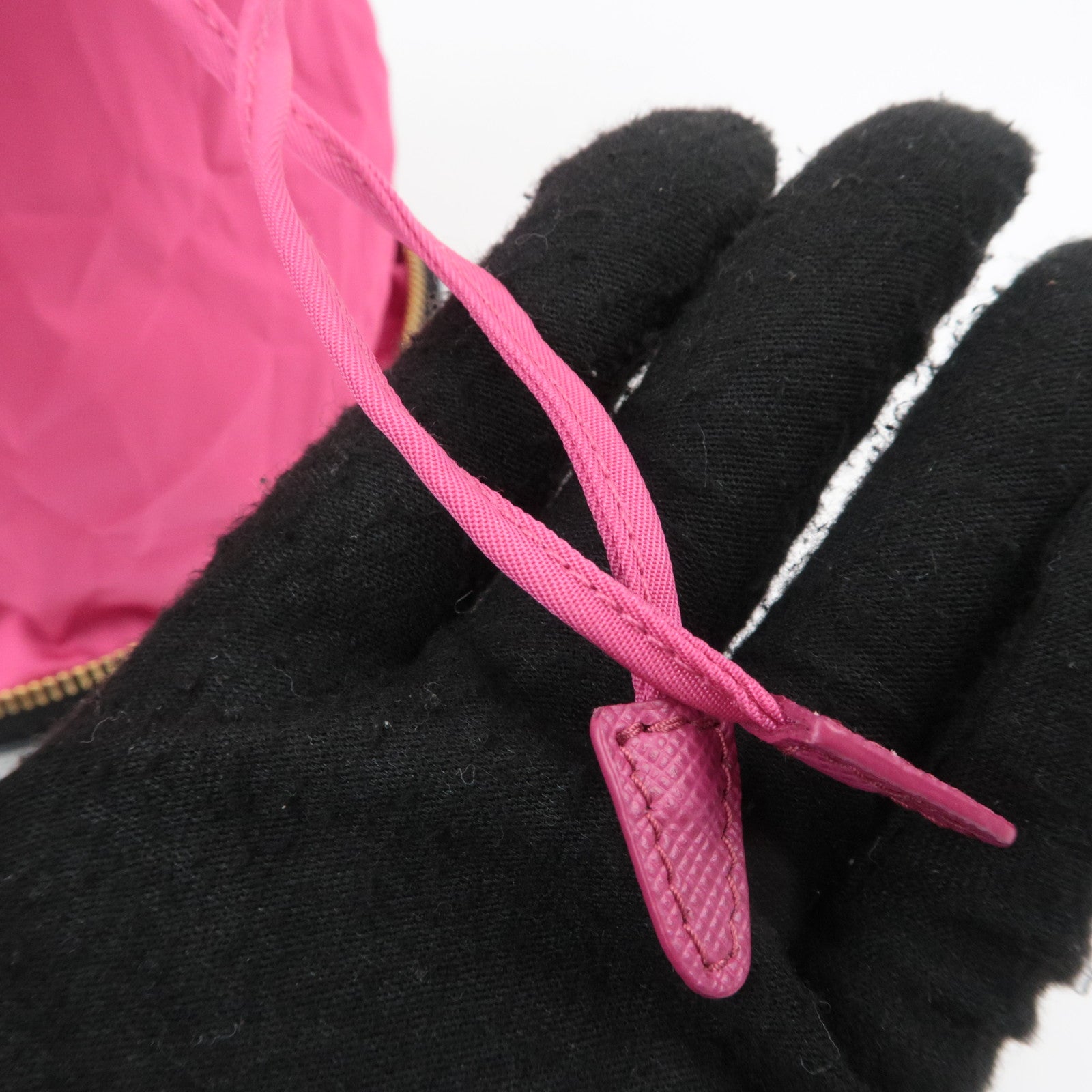 PRADA Nylon Packable Drawstring Bucket Bag Small Leather Pouch Pink Black