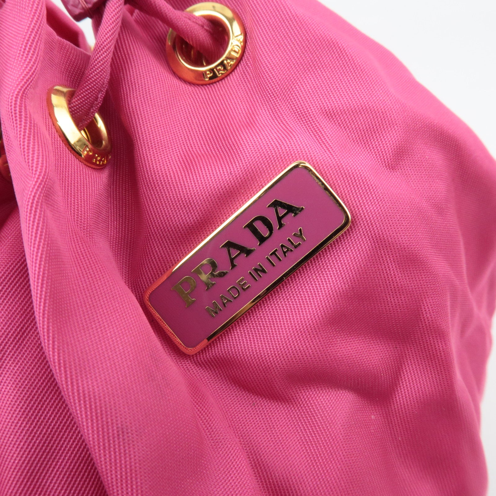 PRADA Nylon Packable Drawstring Bucket Bag Small Leather Pouch Pink Black