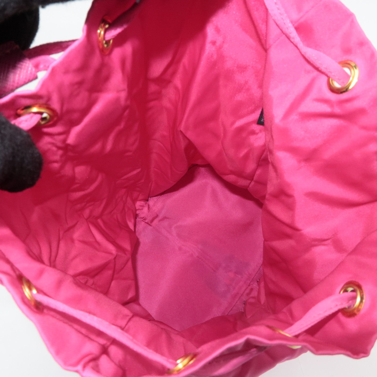 PRADA Nylon Packable Drawstring Bucket Bag Small Leather Pouch Pink Black