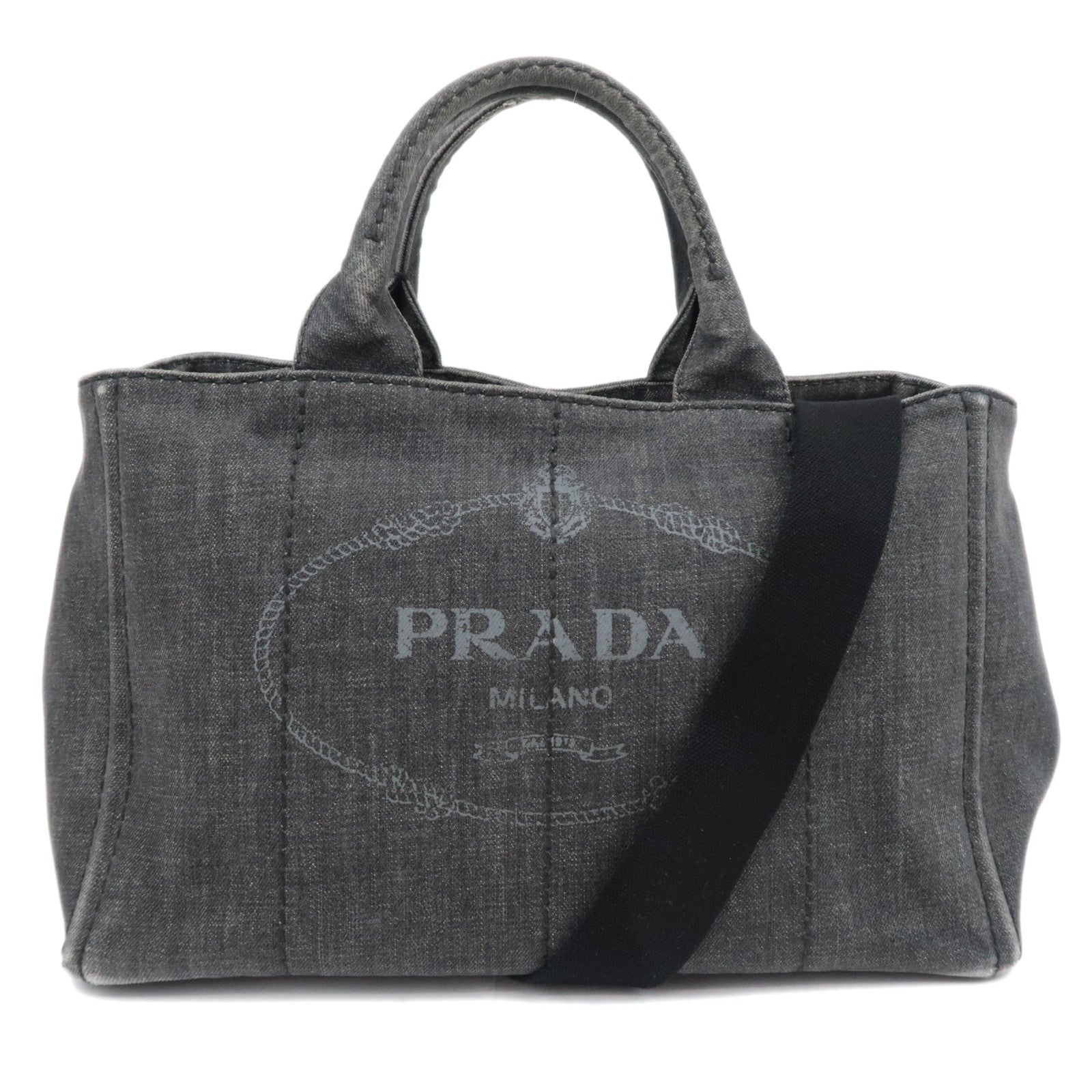 PRADA Canapa Medium 2Way Denim Tote Bag Black 1BG64289928