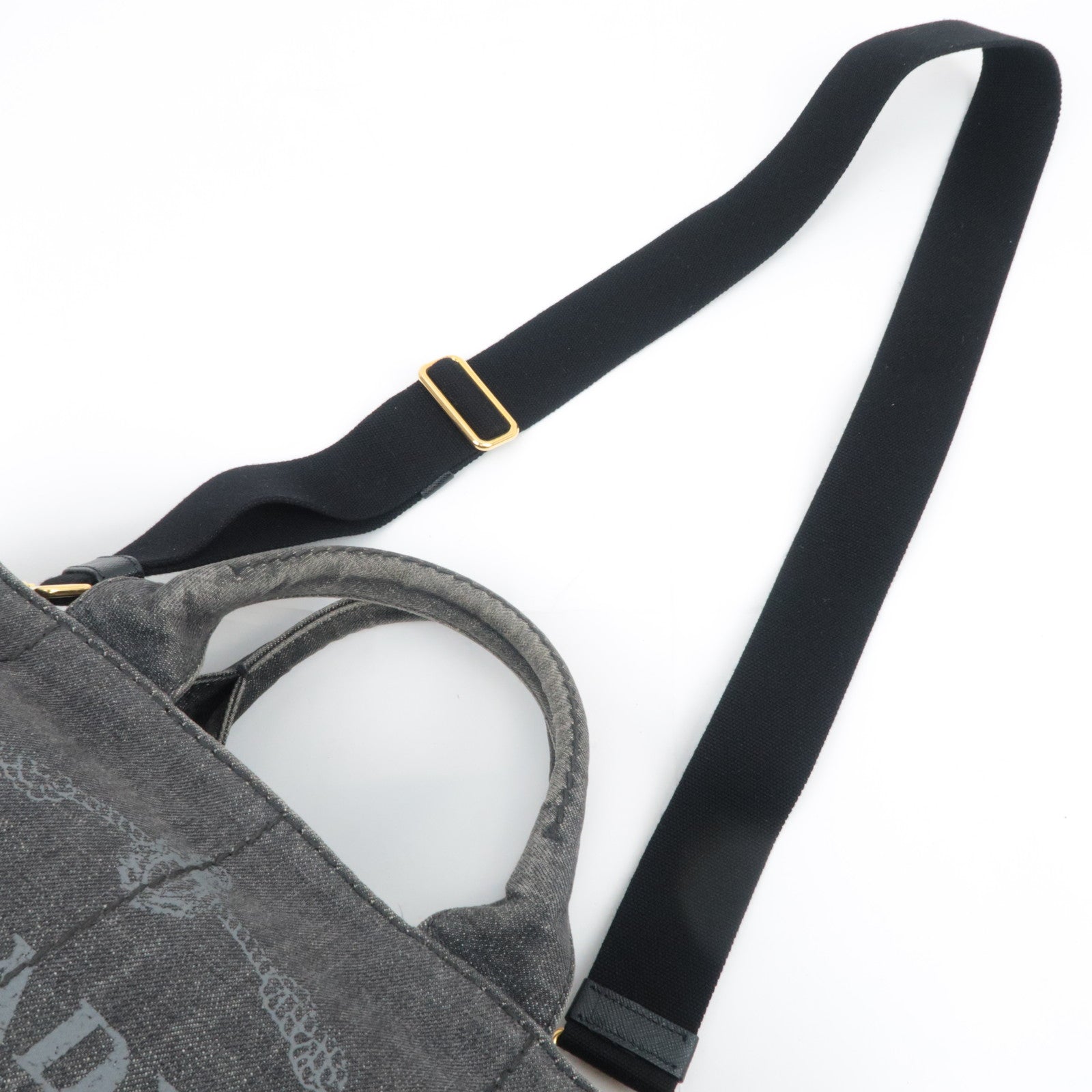 PRADA Canapa Medium 2Way Denim Tote Bag Black 1BG642