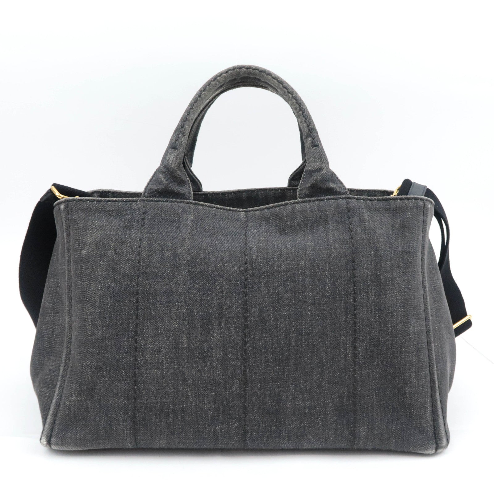 PRADA Canapa Medium 2Way Denim Tote Bag Black 1BG642